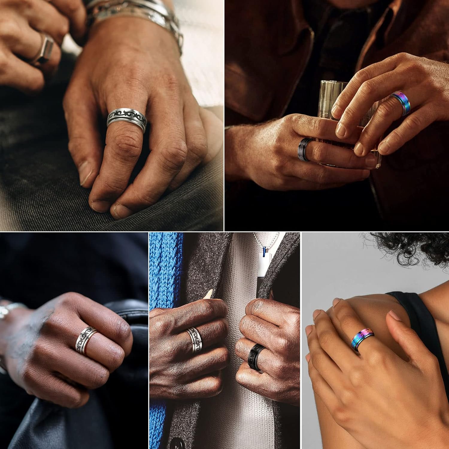 Rattan Pattern Spinner Band Rings