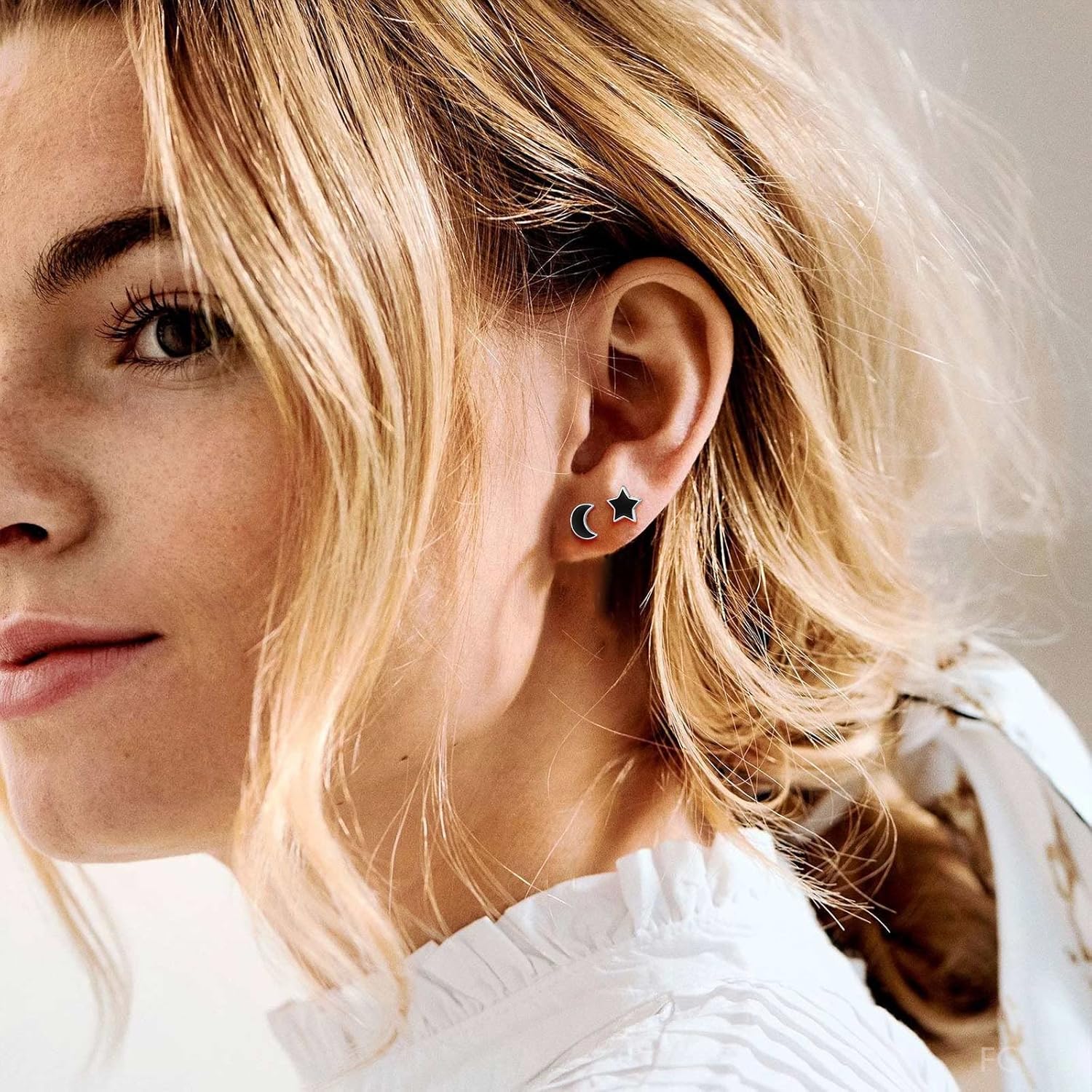 Moon Stars Asymmetrical Stud Earrings