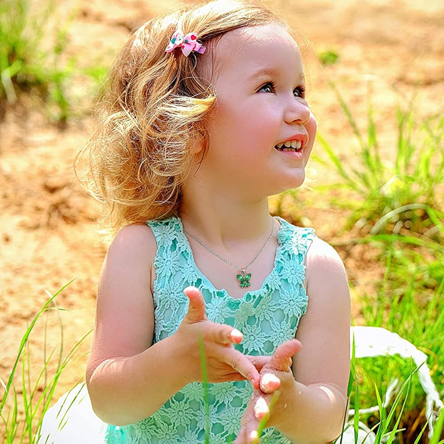 Dazzling May Emerald Quartz Butterfly Birthstone Necklace