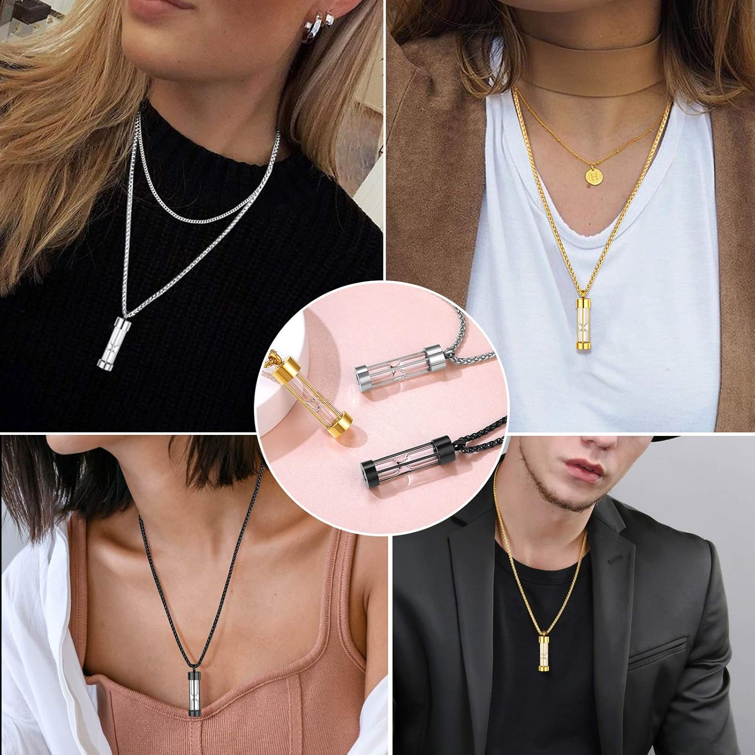 Ashes Sand Clock Pendant Necklaces