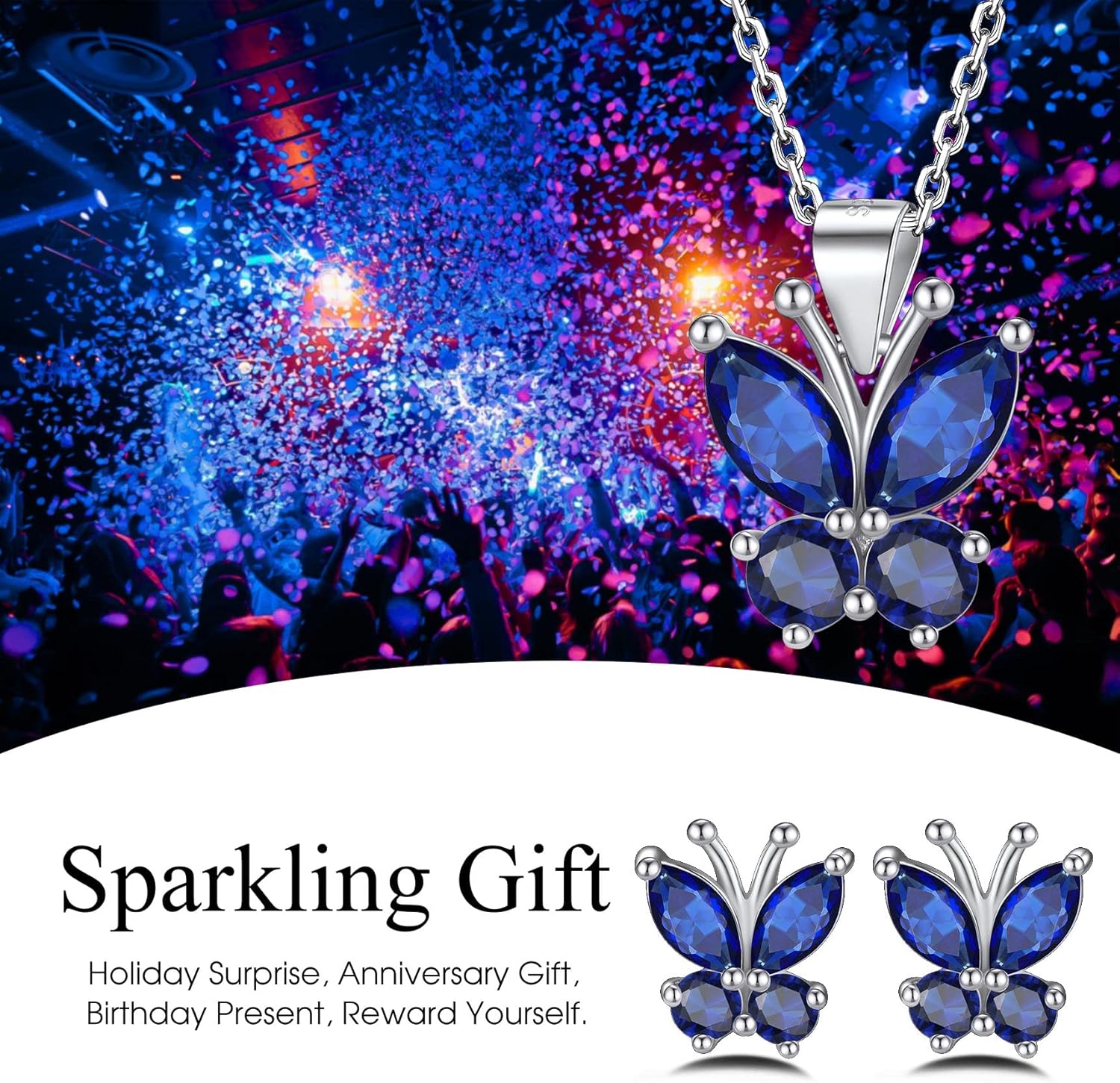 Dazzling September Sapphire Butterfly Birthstone Necklace