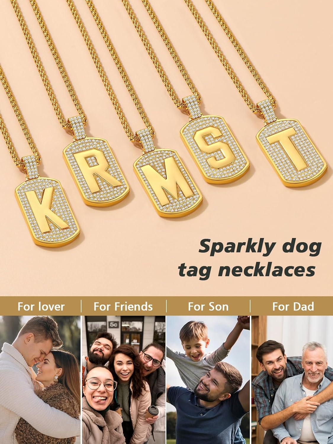 Initial Letter Pendant Cubic Zirconia Dog Tag Necklace