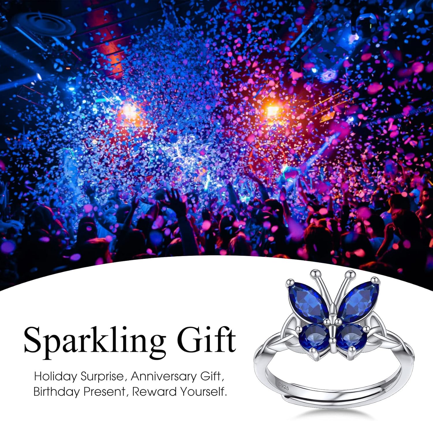 September Sapphire Butterfly Birthstone Stackable Rings