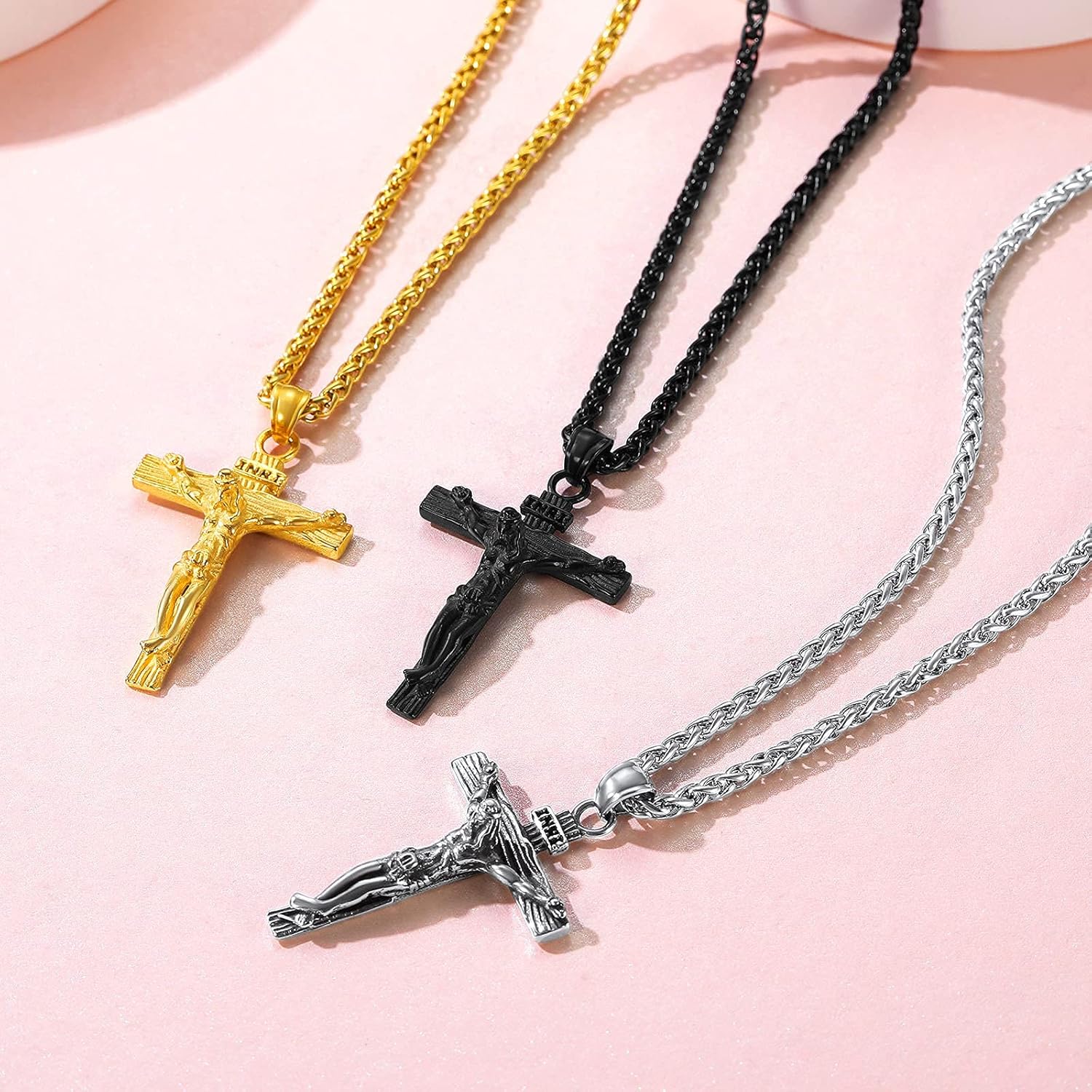 Faith in God Jesus Christian Crucifix Cross Pendant Necklace  in Different Colors