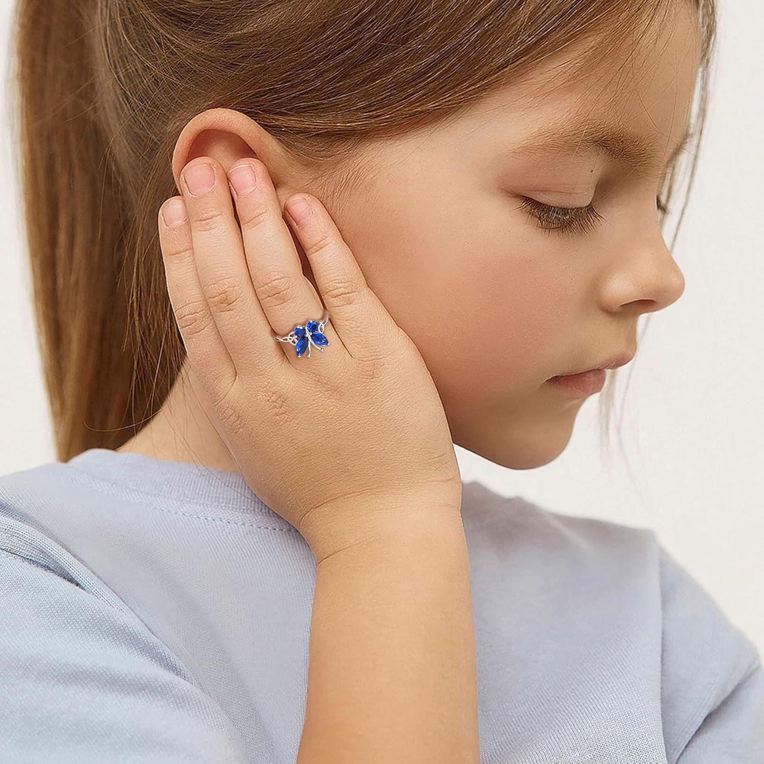 September Sapphire Butterfly Birthstone Stackable Rings
