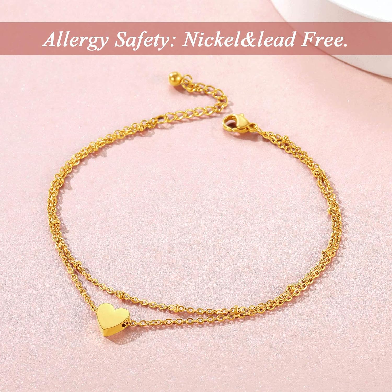 Cute Layered Heart Charm Anklets 