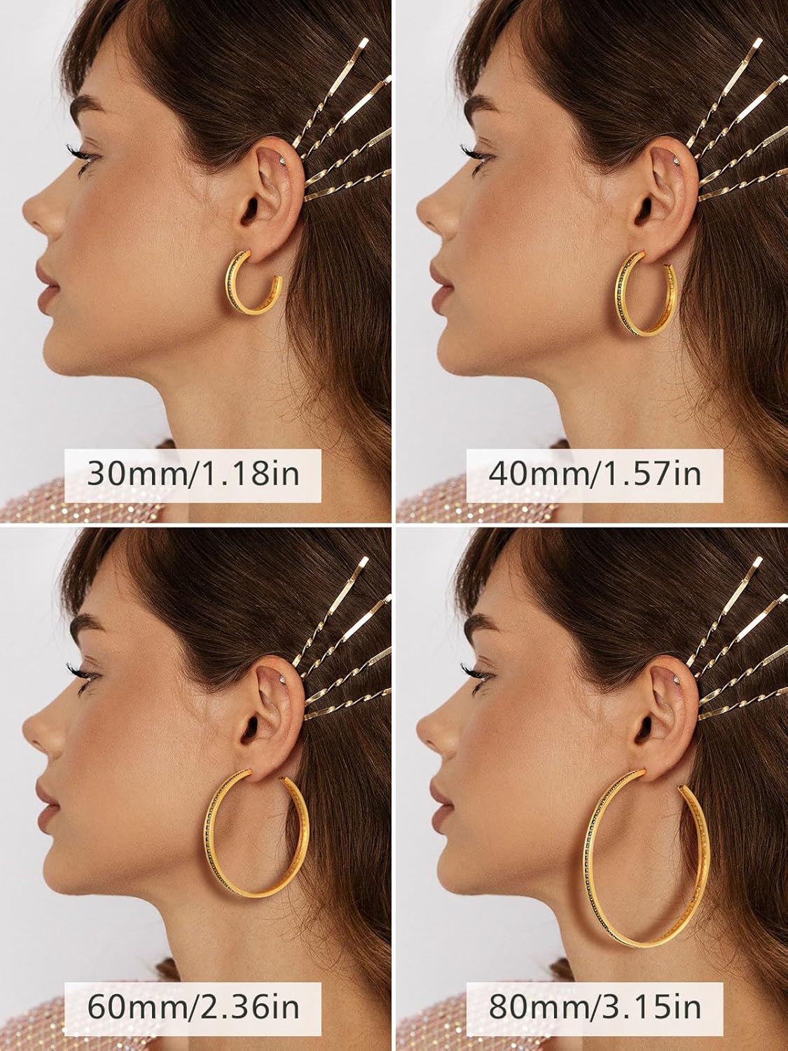 Sparkly Hoop Earrings with Cubic Zirconia Inlaid  in Different Size