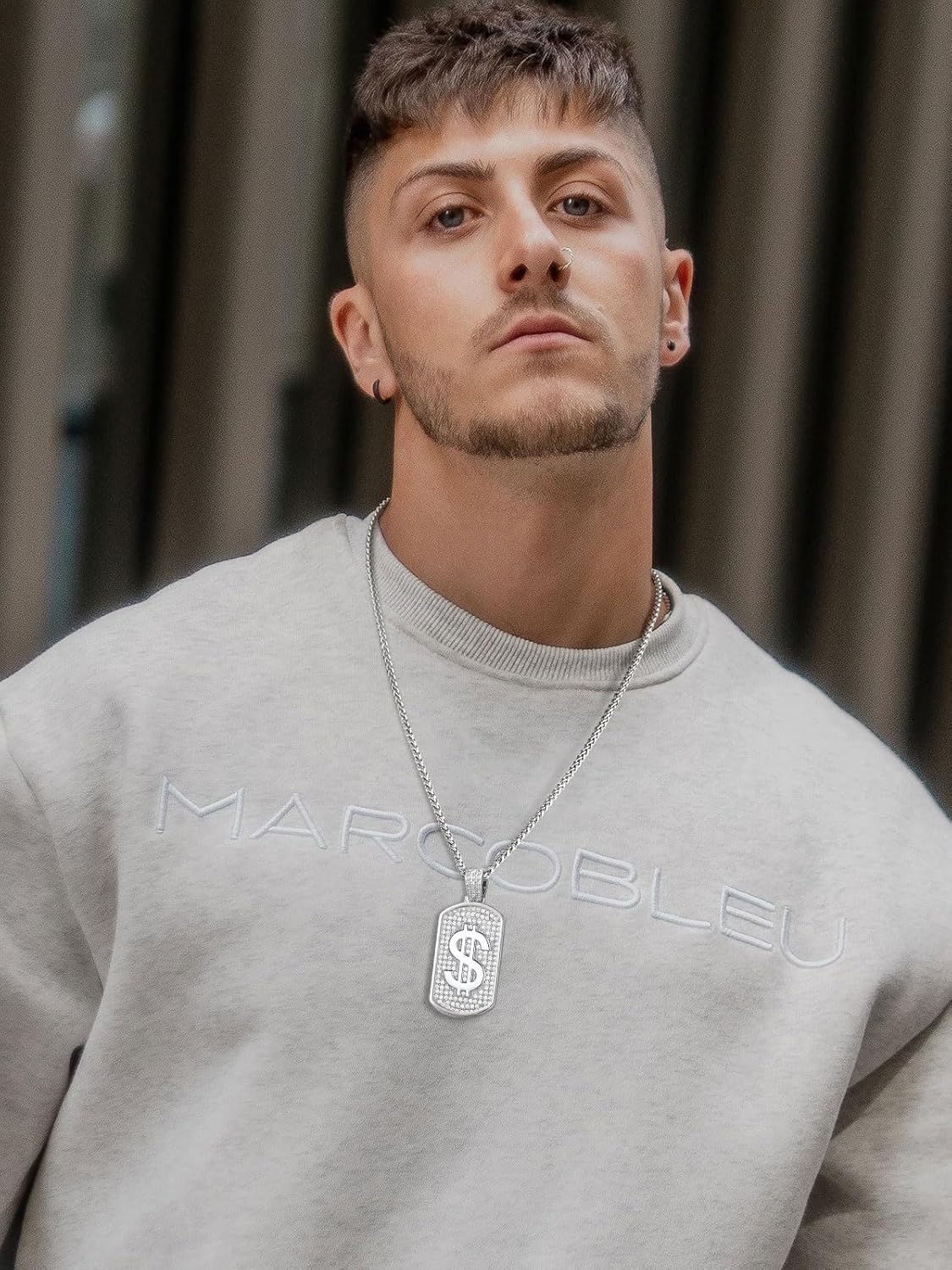 Money Chain Dog Tag Dollar Sign Cubic Zirconia Necklaces