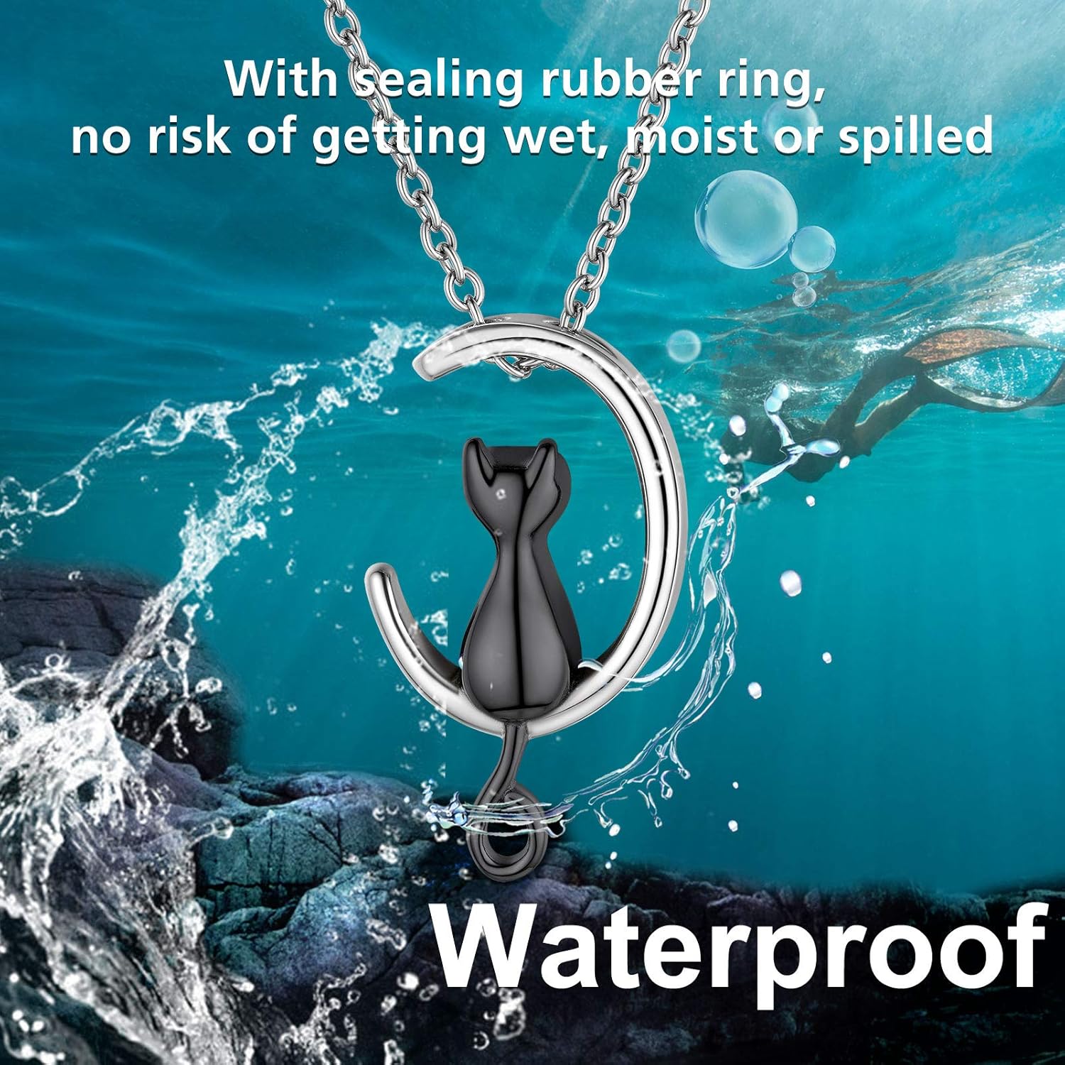 Urn Ashes Moon Cat Pendant Necklaces