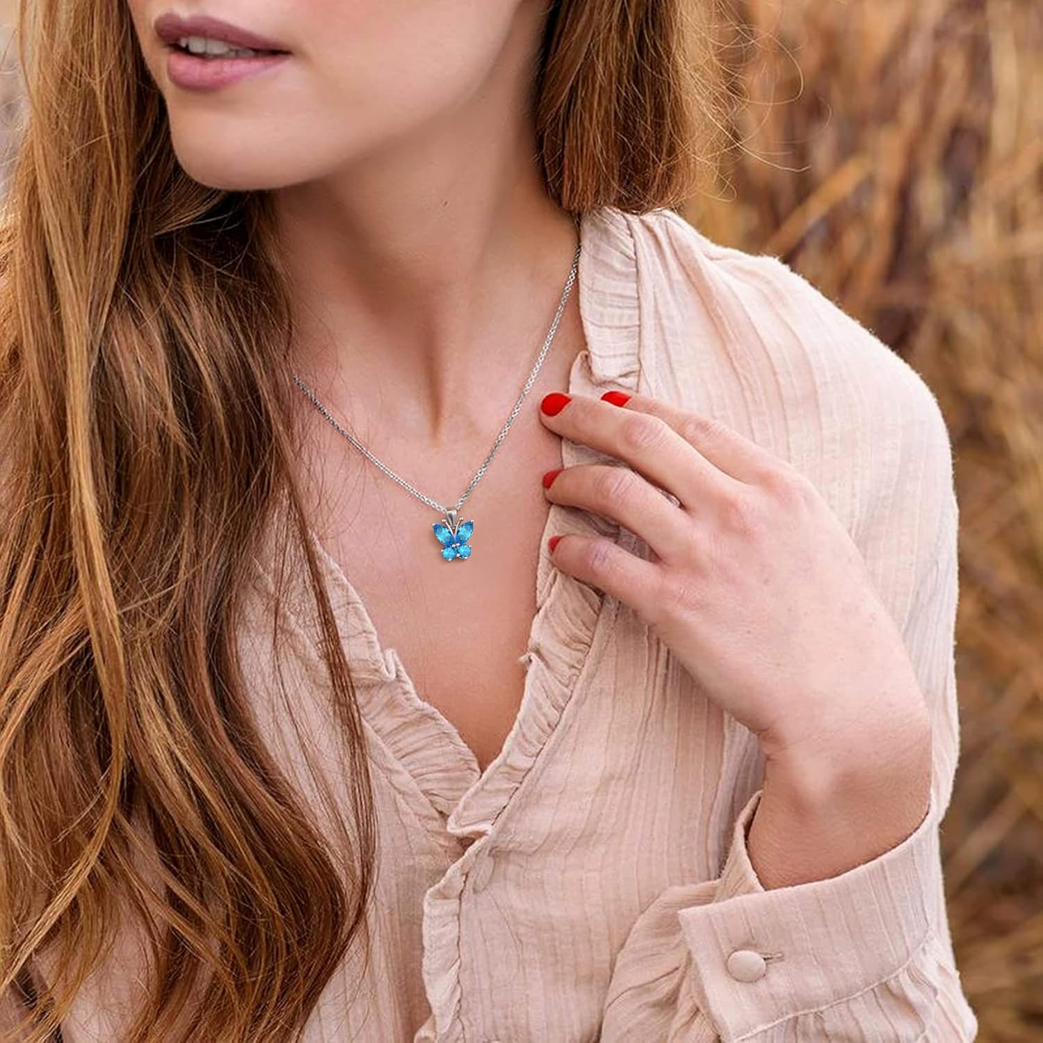 Dazzling December Blue Topaz Butterfly Birthstone Necklace