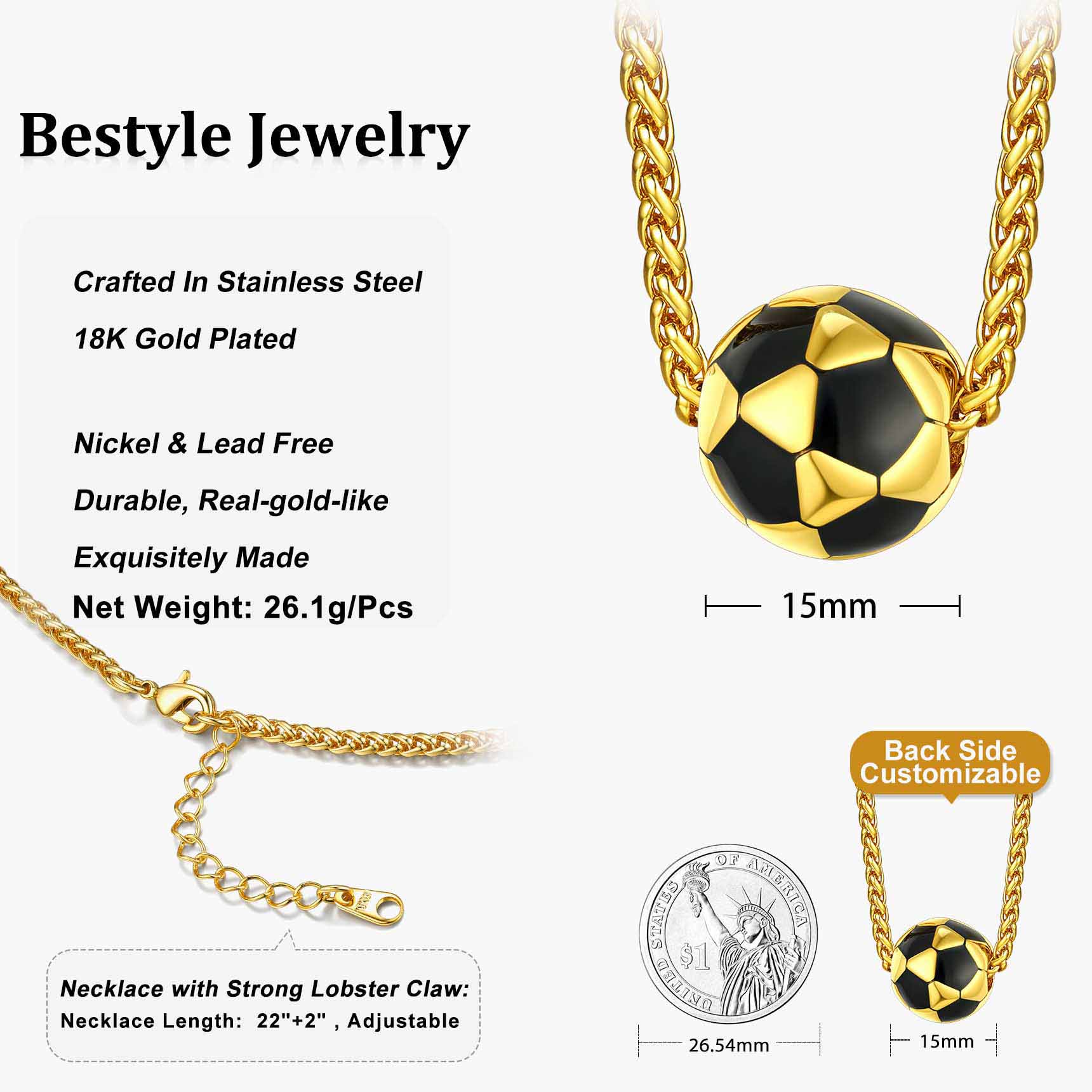3D Soccer Sports Players Necklaces