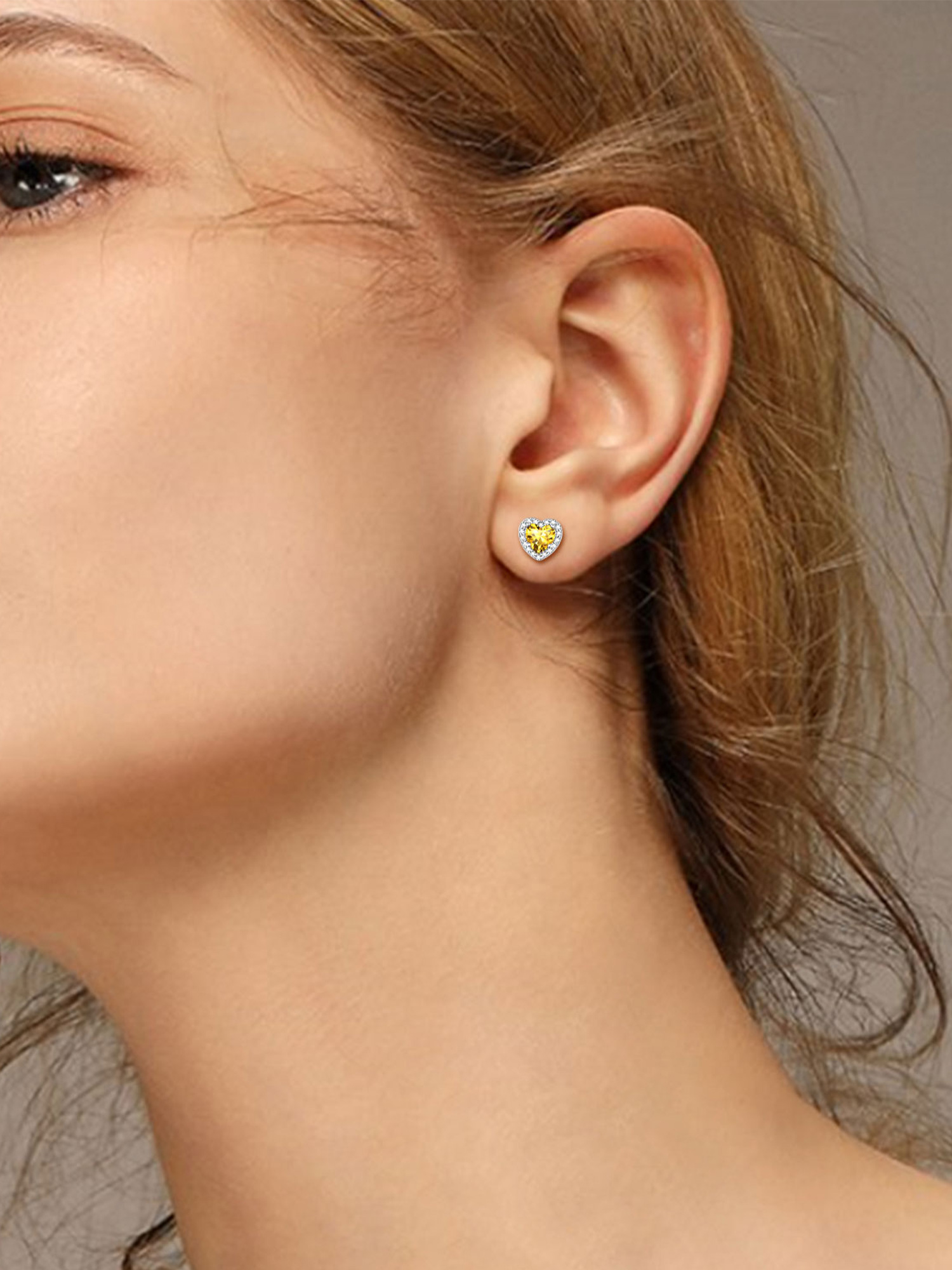 Heart Birthstone with Cubic Zirconia Halo Stud Earrings