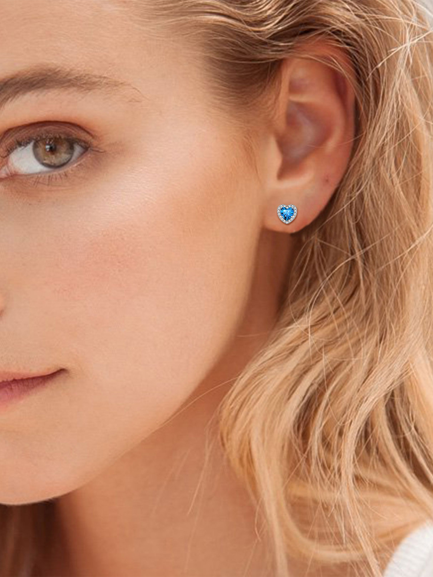 Heart Birthstone with Cubic Zirconia Halo Stud Earrings