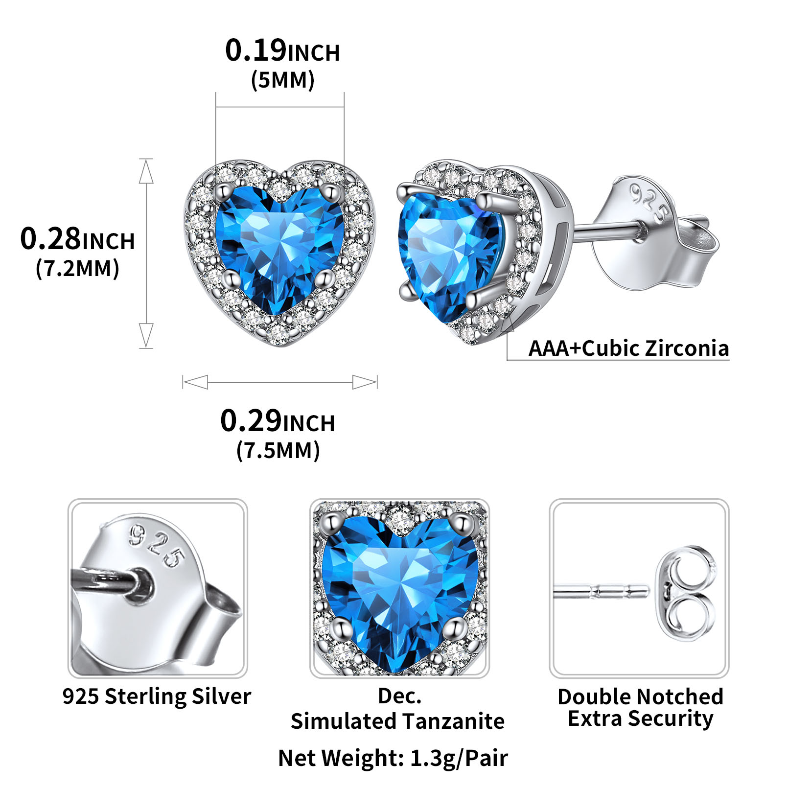 Heart Birthstone with Cubic Zirconia Halo Stud Earrings