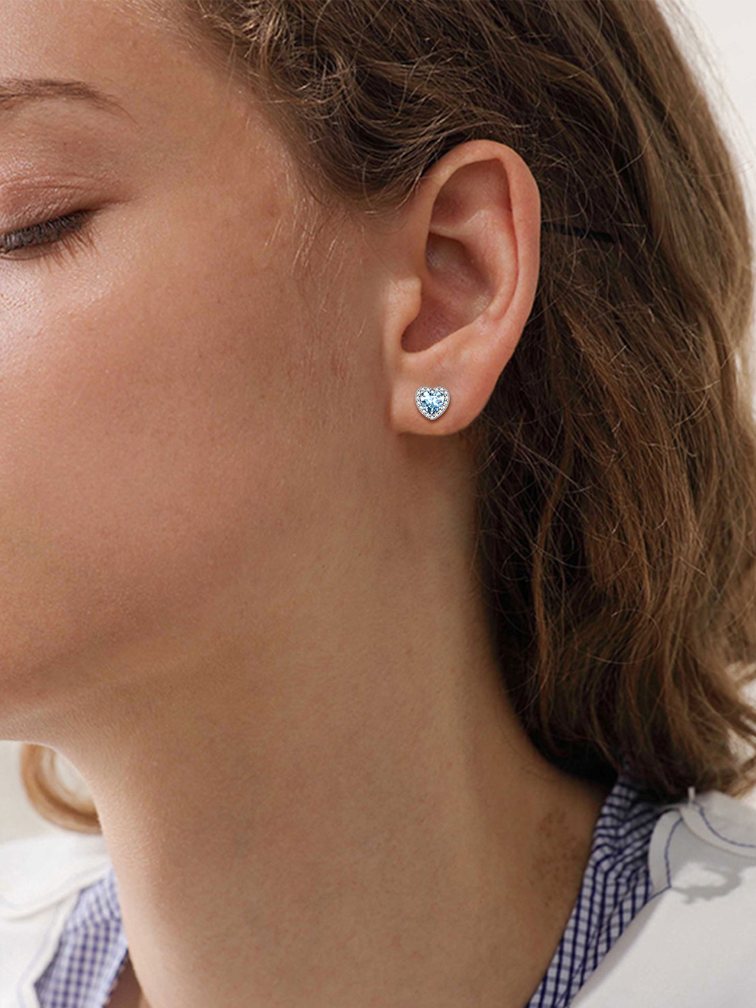 Heart Birthstone with Cubic Zirconia Halo Stud Earrings