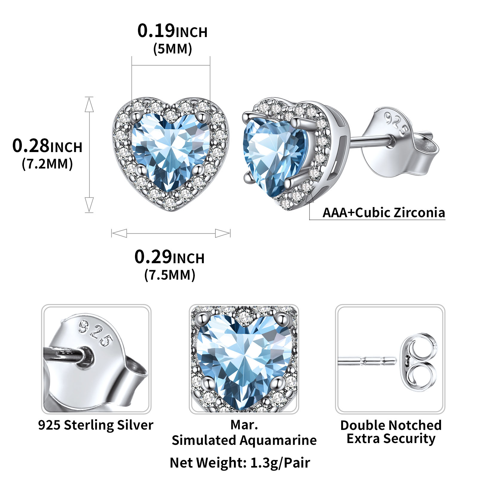 Heart Birthstone with Cubic Zirconia Halo Stud Earrings