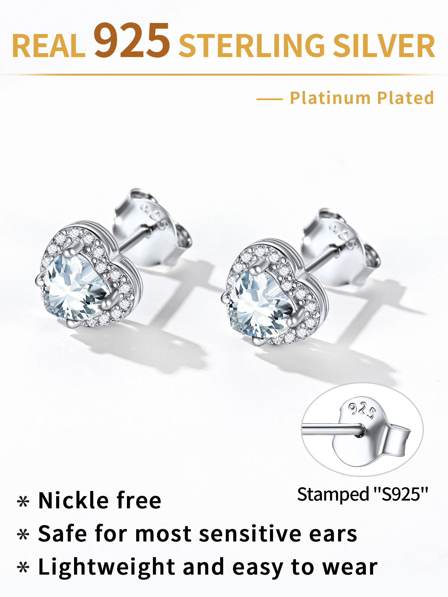 Heart Birthstone with Cubic Zirconia Halo Stud Earrings