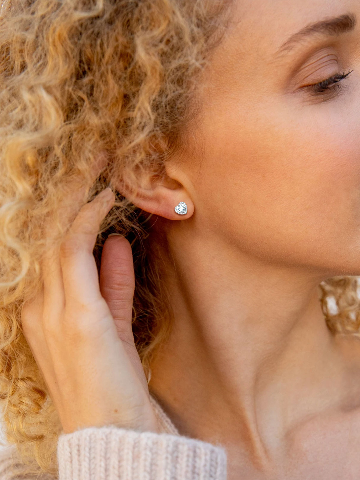 Heart Birthstone with Cubic Zirconia Halo Stud Earrings