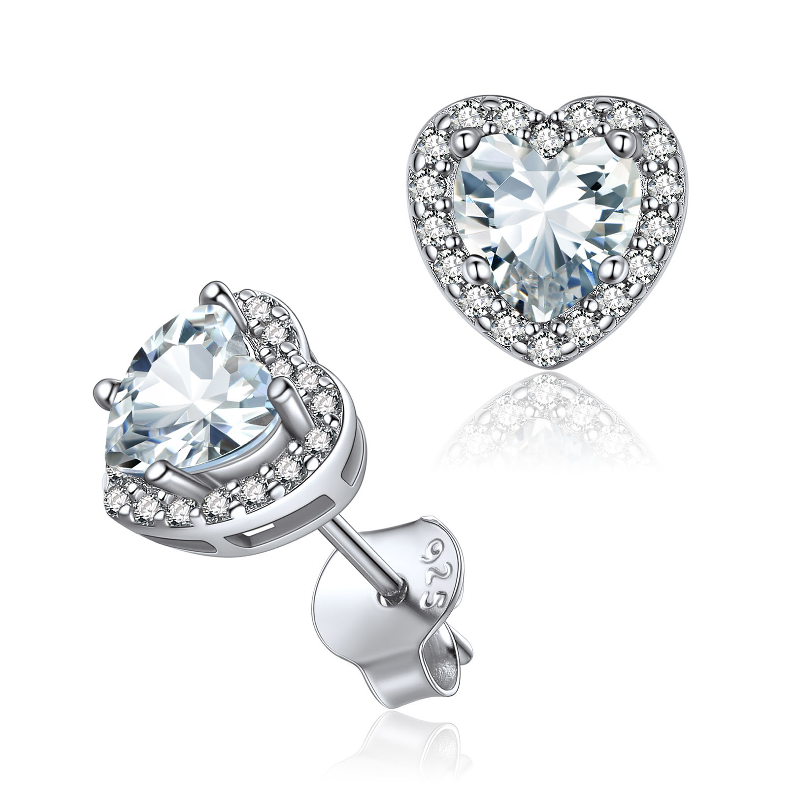 Heart Birthstone with Cubic Zirconia Halo Stud Earrings