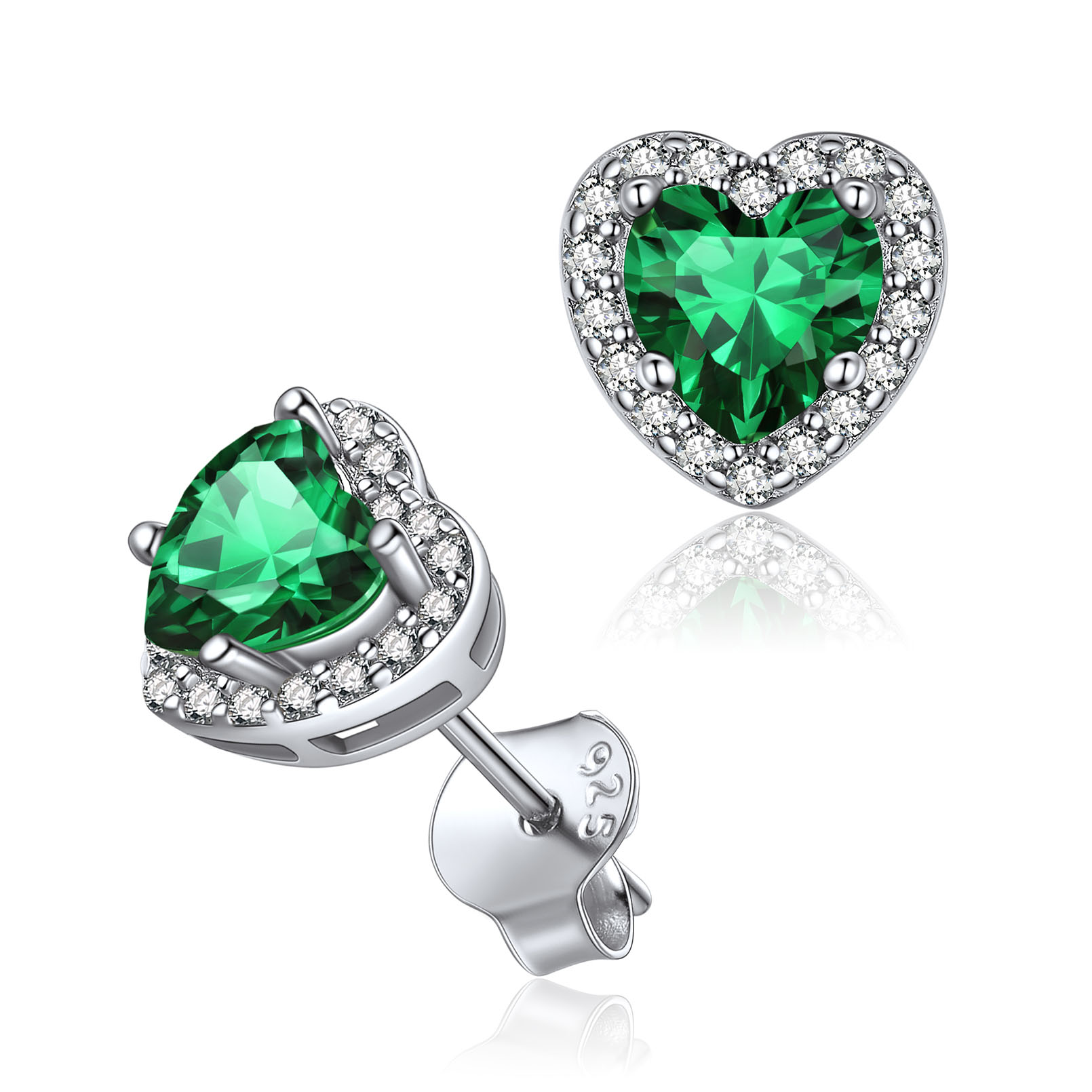 Heart Birthstone with Cubic Zirconia Halo Stud Earrings
