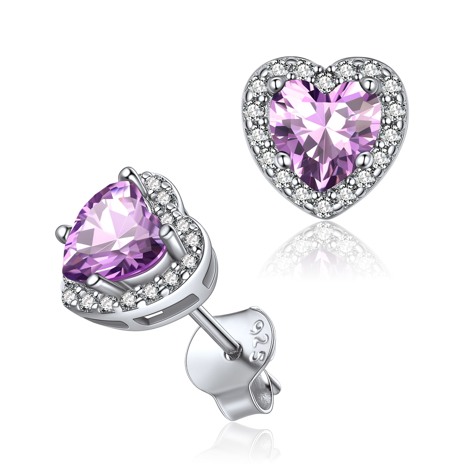 Heart Birthstone with Cubic Zirconia Halo Stud Earrings