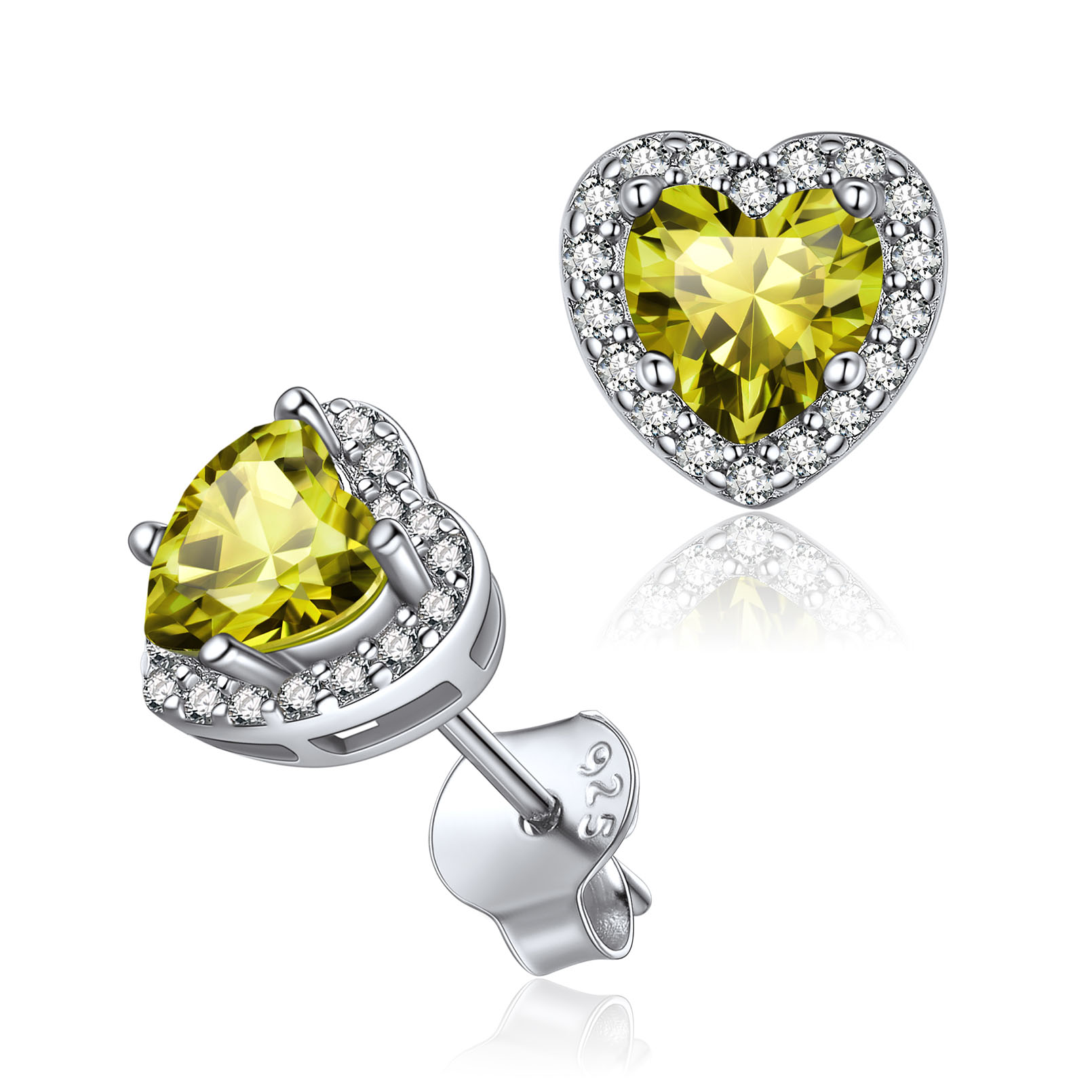 Heart Birthstone with Cubic Zirconia Halo Stud Earrings