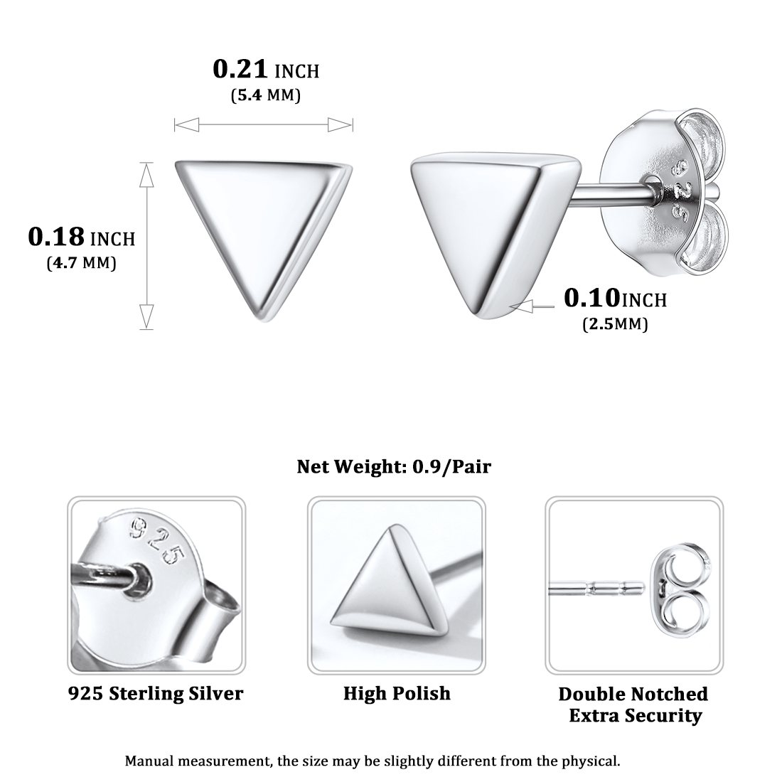 Small Triangle Geometric Hypoallergenic Stud Earrings