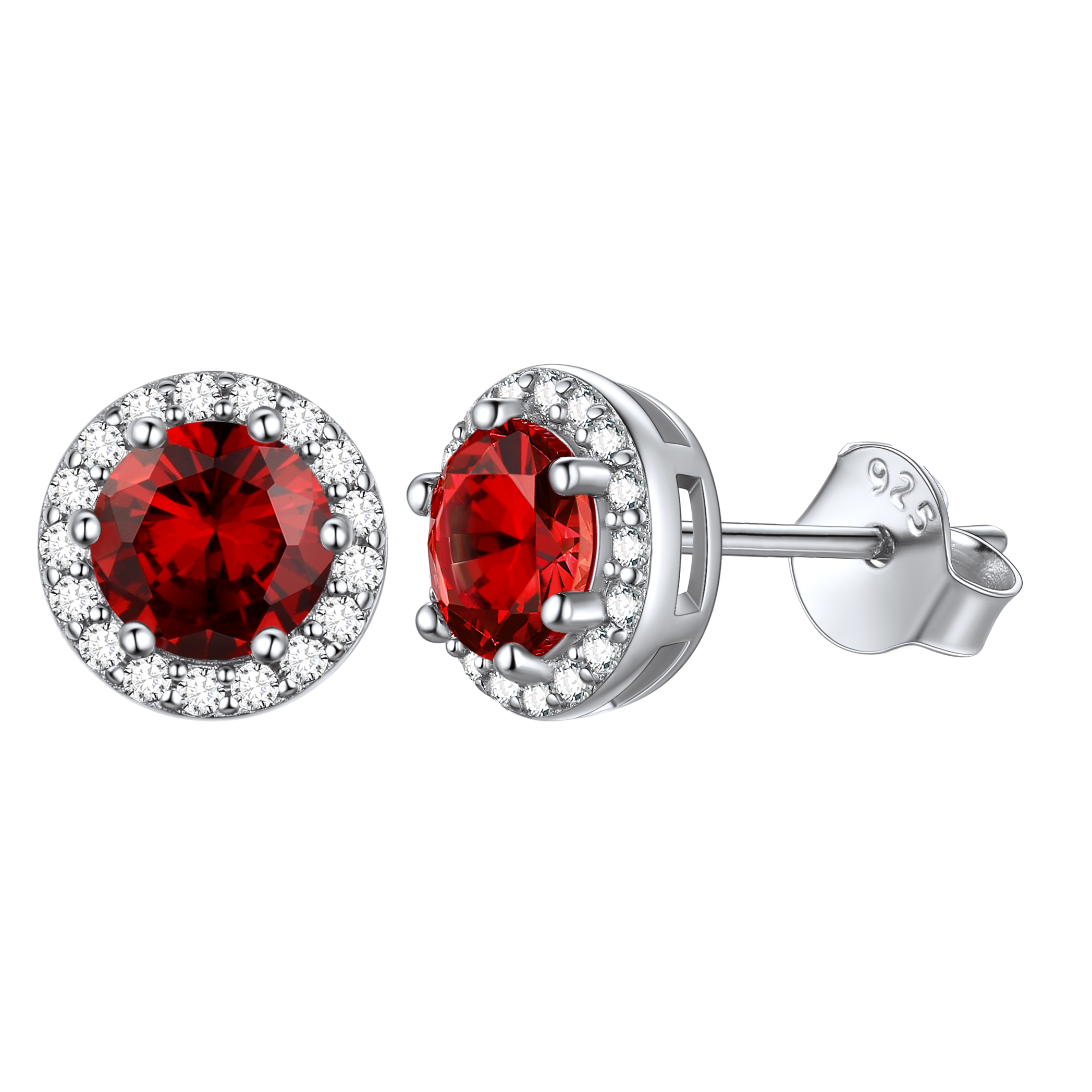 Round Birthstone with Cubic Zirconia Halo Stud Earrings