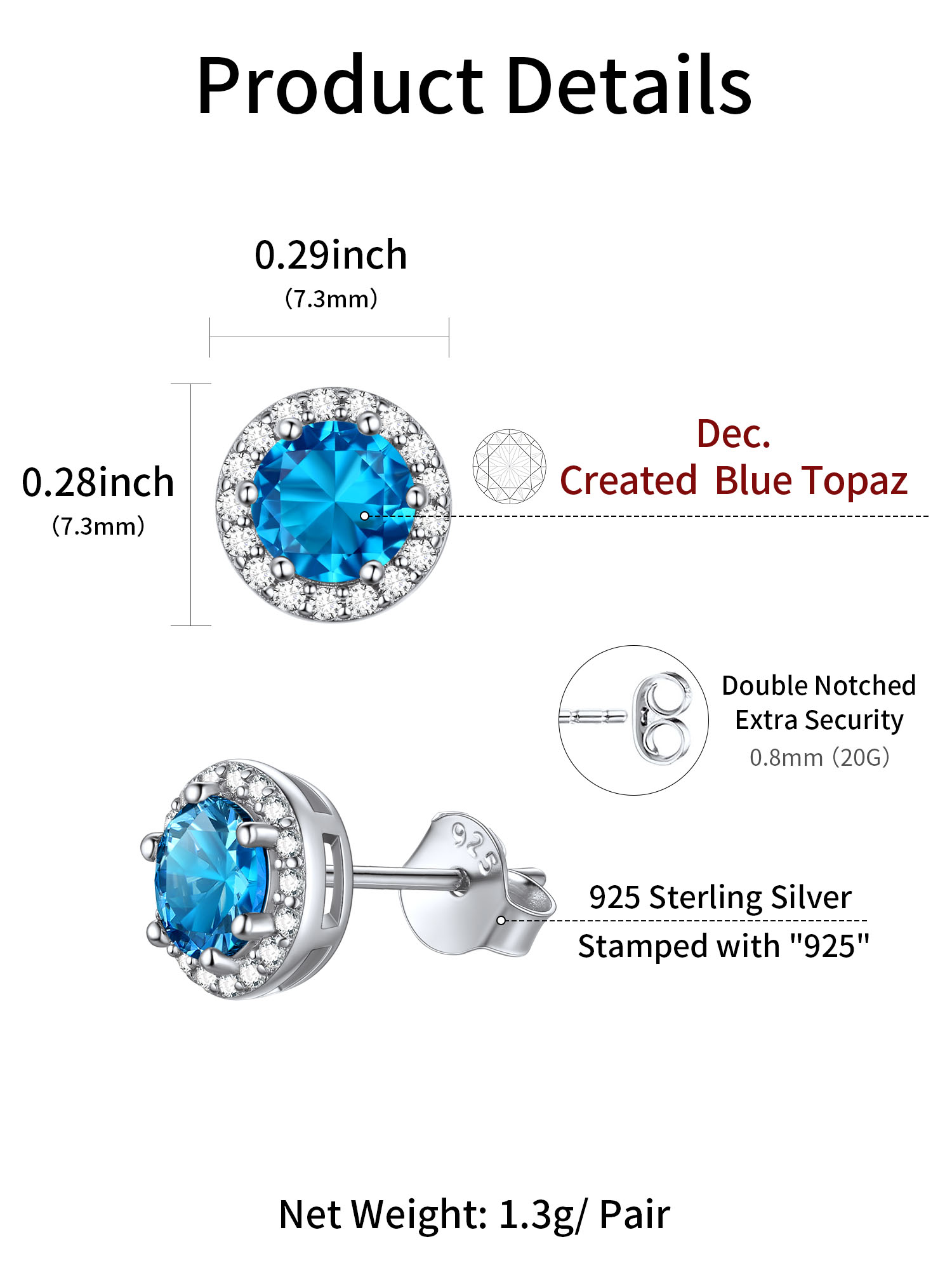 Round Birthstone with Cubic Zirconia Halo Stud Earrings