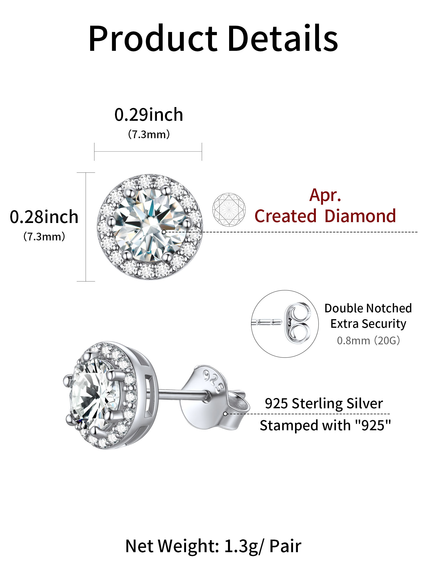 Round Birthstone with Cubic Zirconia Halo Stud Earrings