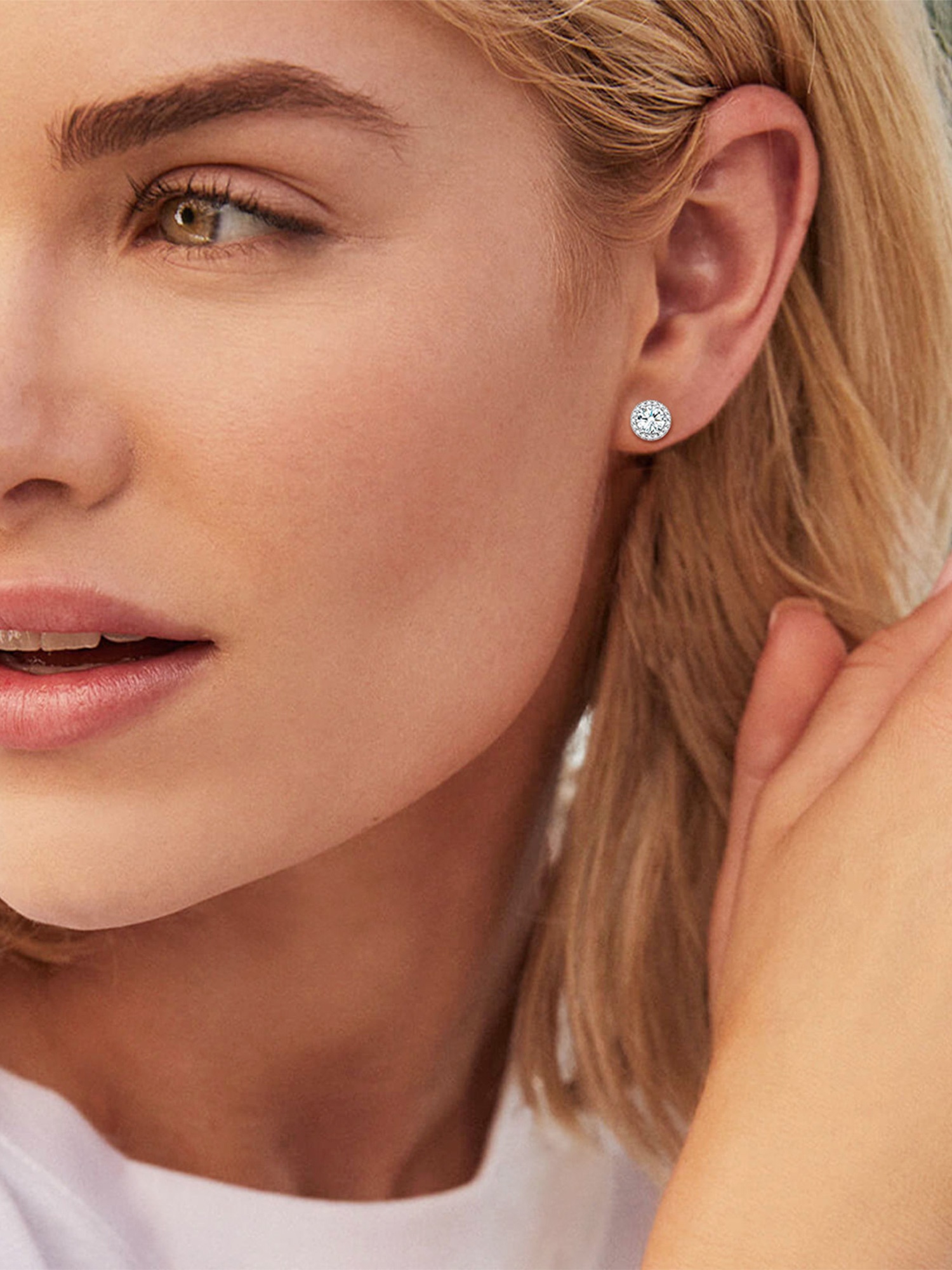 Round Birthstone with Cubic Zirconia Halo Stud Earrings