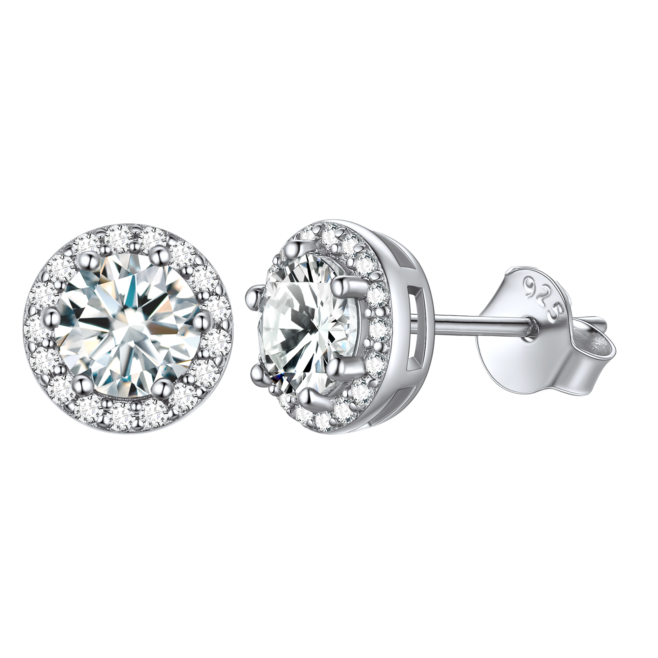 Round Birthstone with Cubic Zirconia Halo Stud Earrings