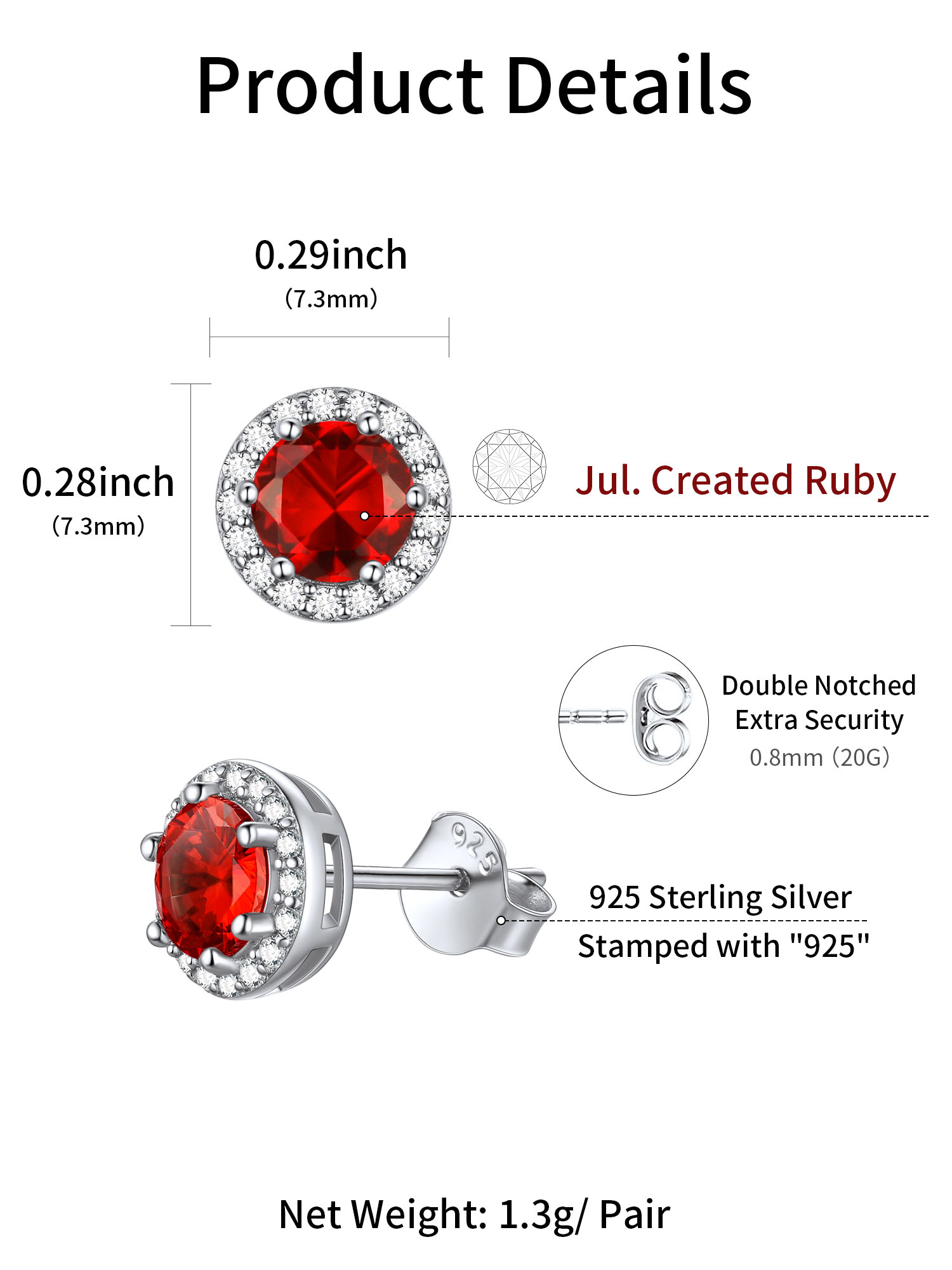 Round Birthstone with Cubic Zirconia Halo Stud Earrings