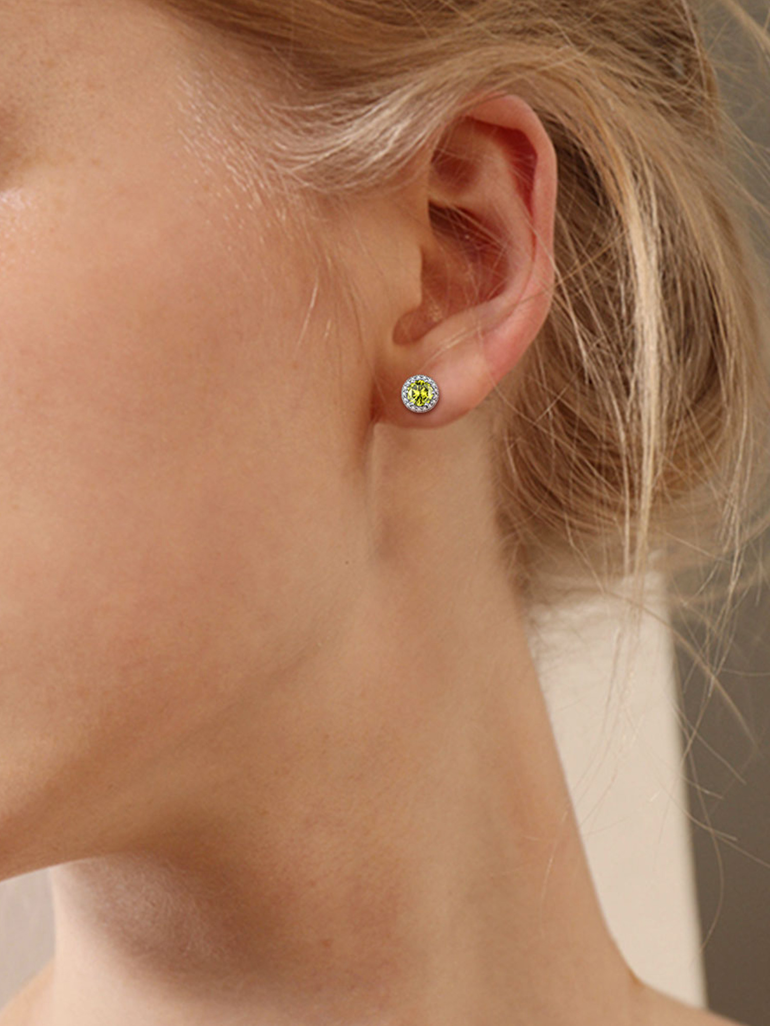Round Birthstone with Cubic Zirconia Halo Stud Earrings