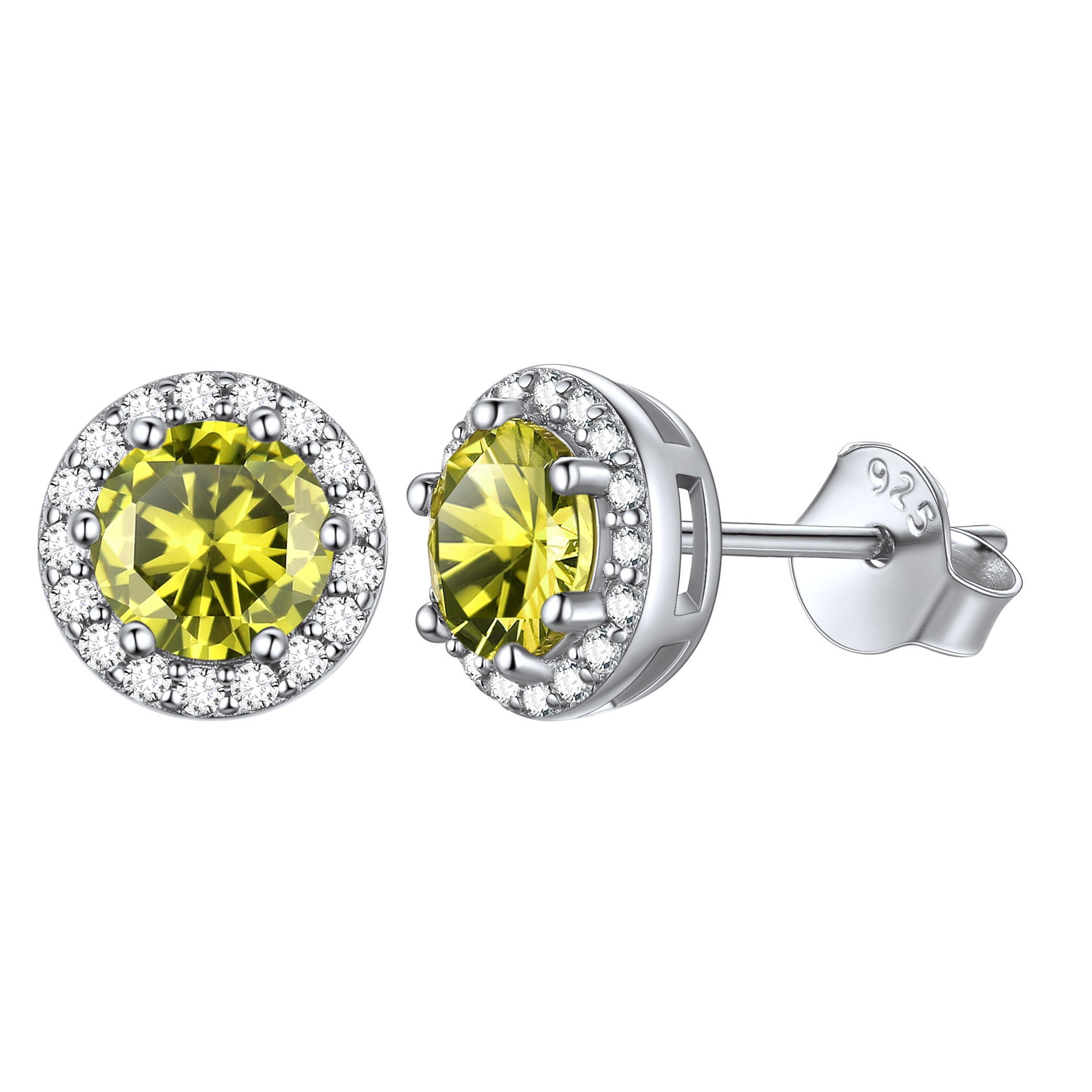 Round Birthstone with Cubic Zirconia Halo Stud Earrings