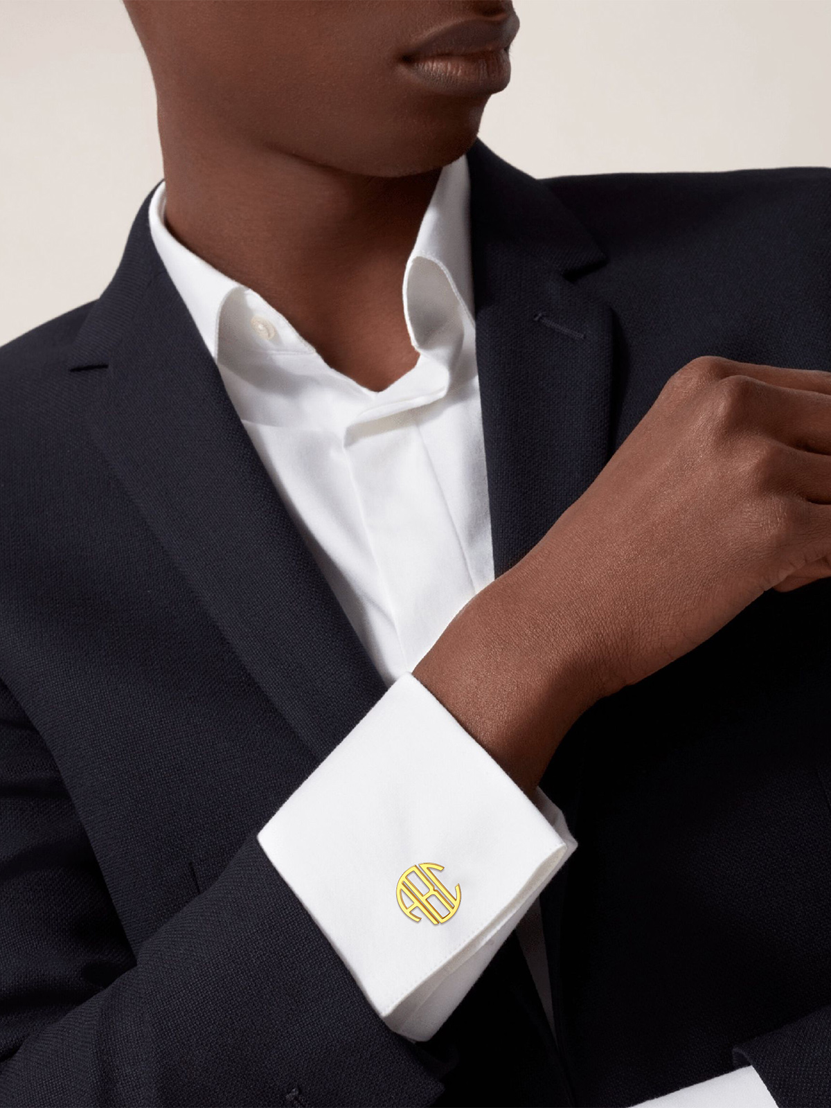 18k Gold Plated Sturdy 316L Stainless Steel Custom 3 Letters Round Cufflinks