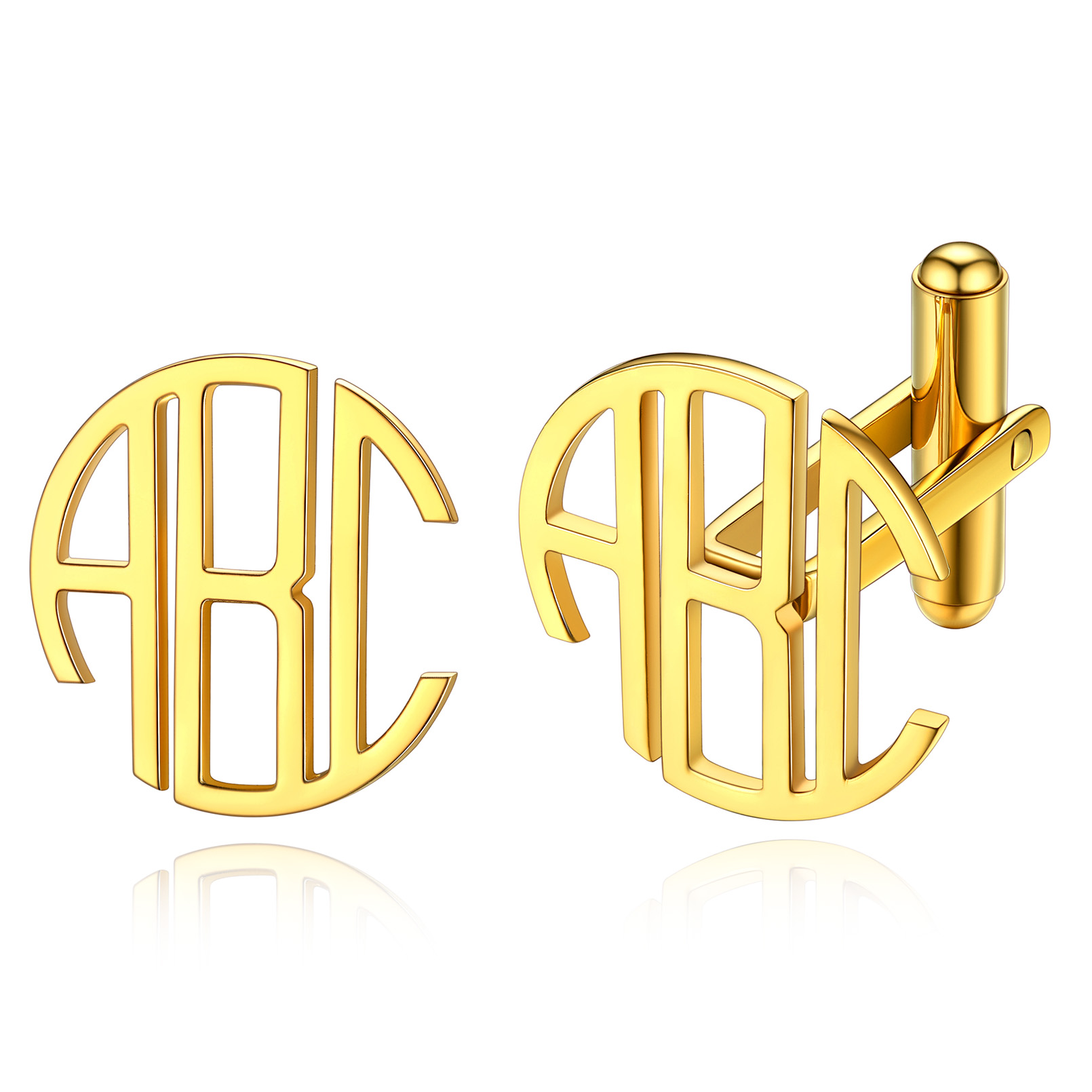 18k Gold Plated Sturdy 316L Stainless Steel Custom 3 Letters Round Cufflinks