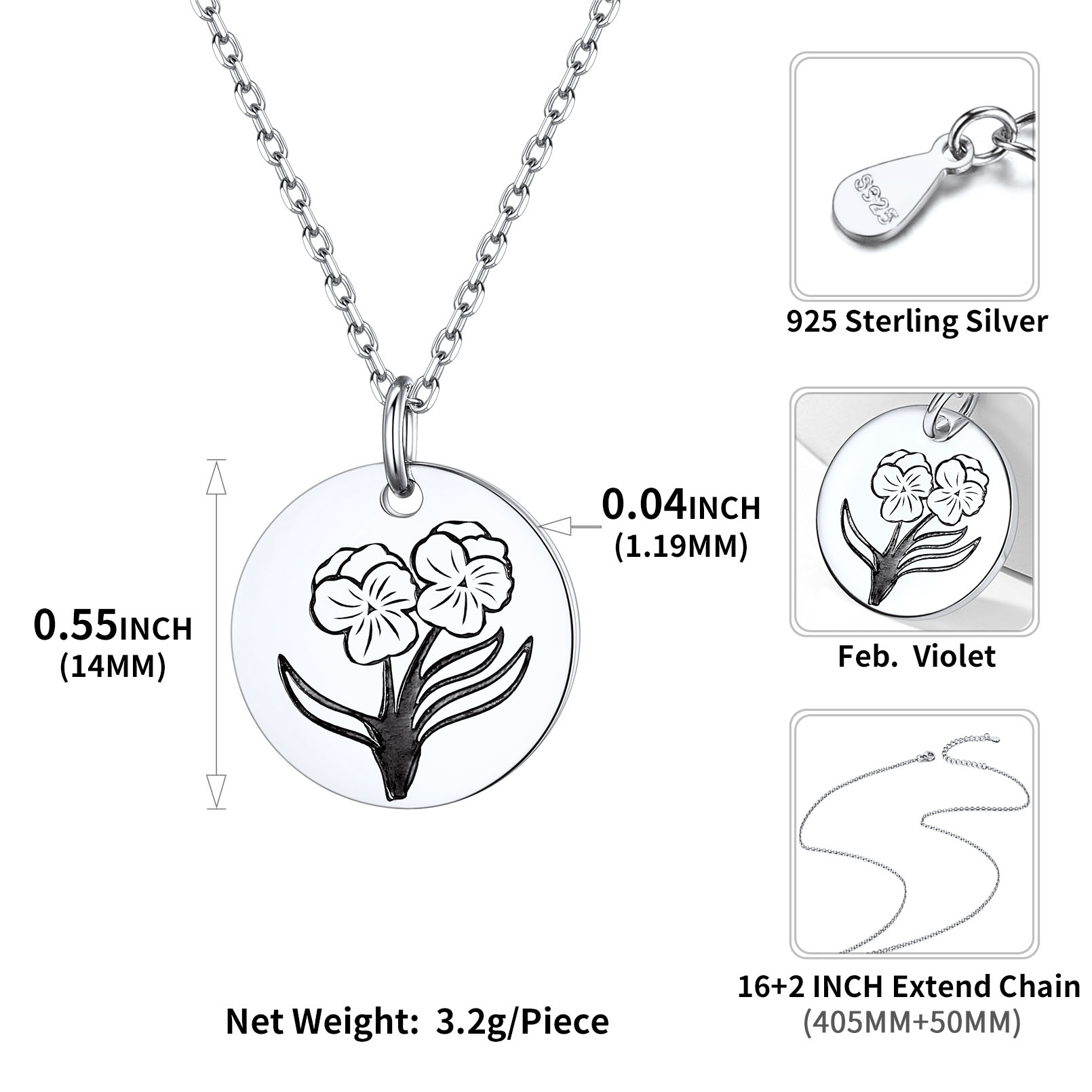 Birth Month Flower Engraved Floral Disc Dainty Necklace