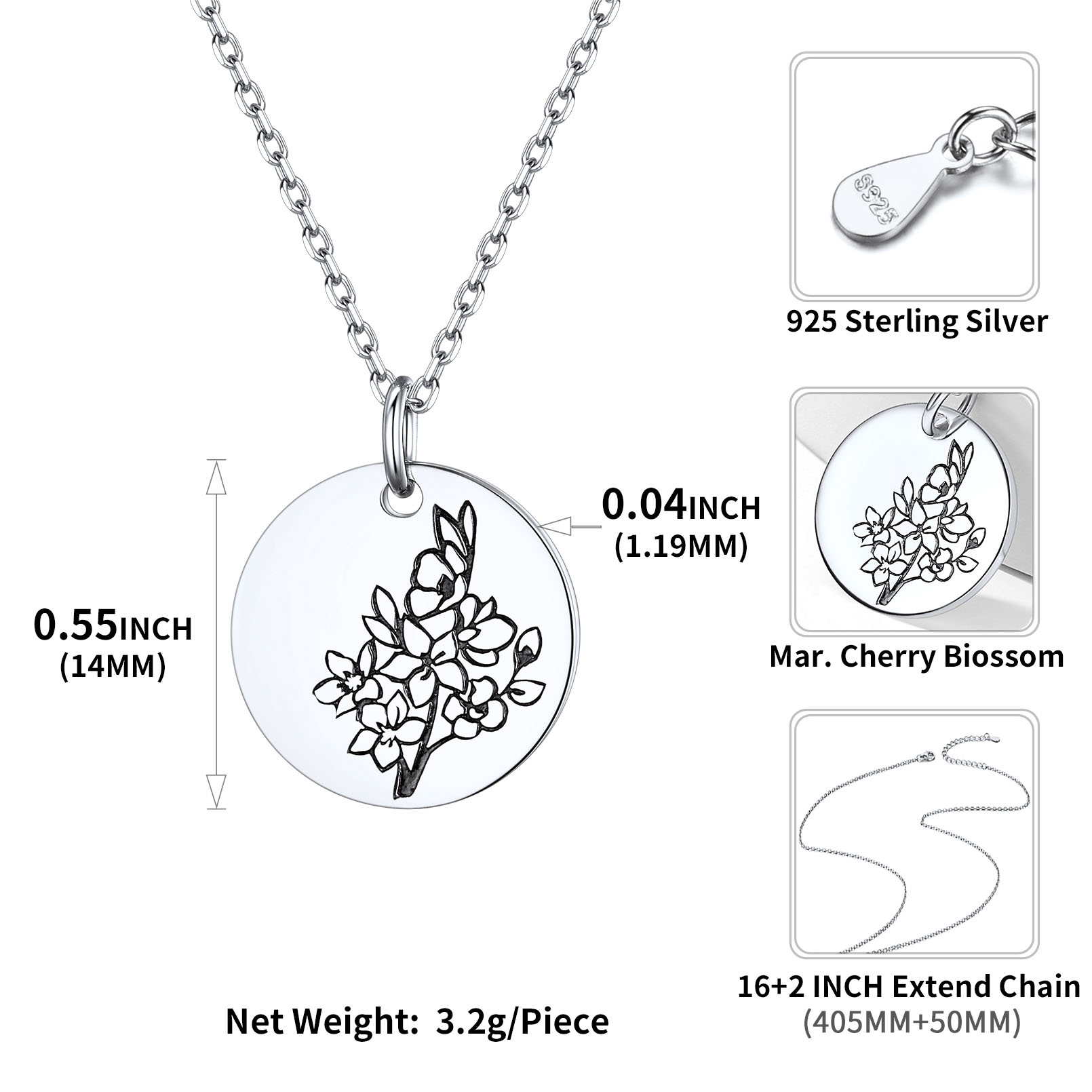 Birth Month Flower Engraved Floral Disc Dainty Necklace