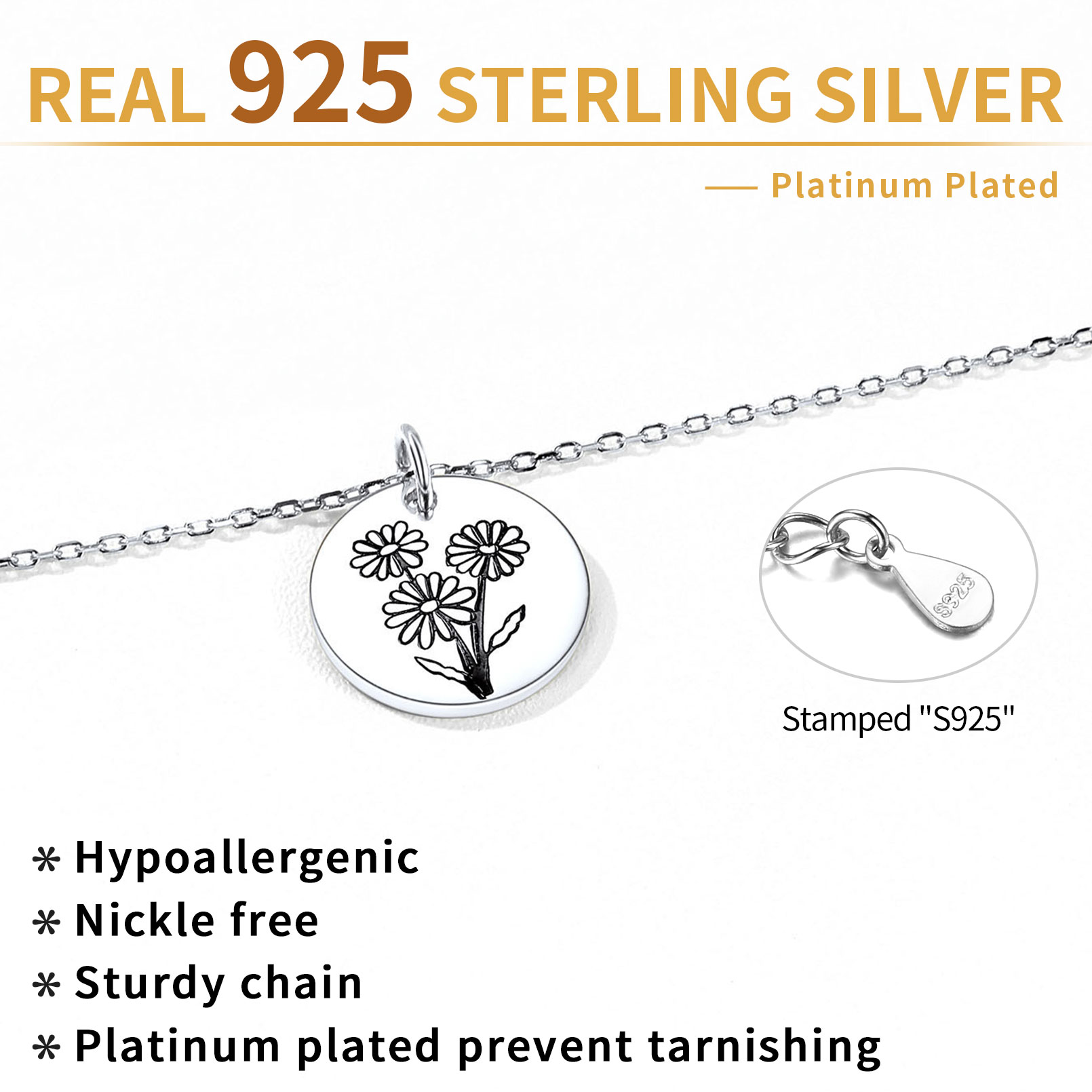 Birth Month Flower Engraved Floral Disc Dainty Necklace