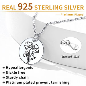 Birth Month Flower Engraved Floral Disc Dainty Necklace