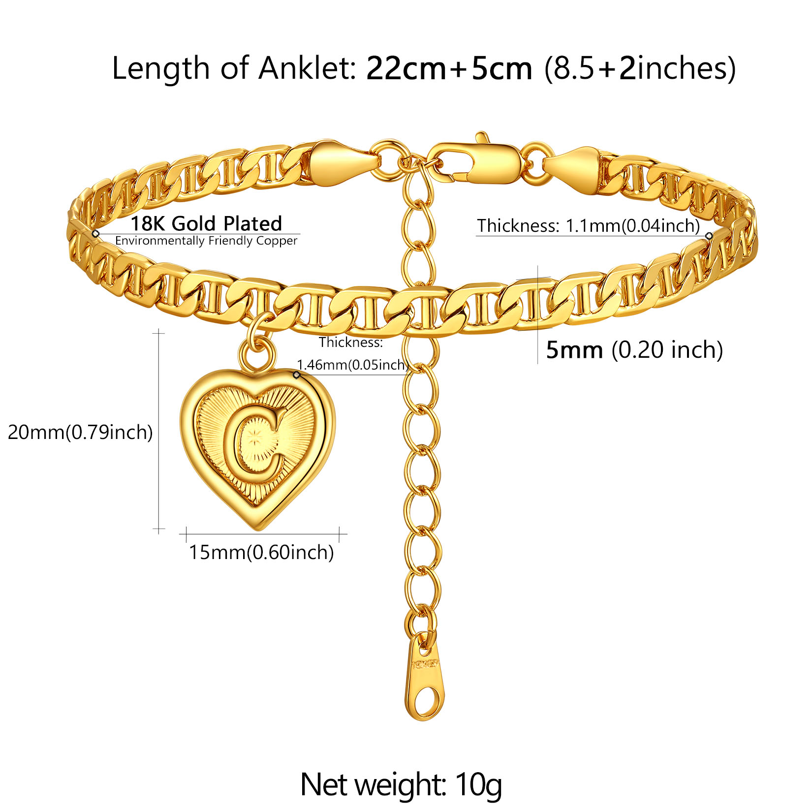 Letter & Heart Chain Anklet
