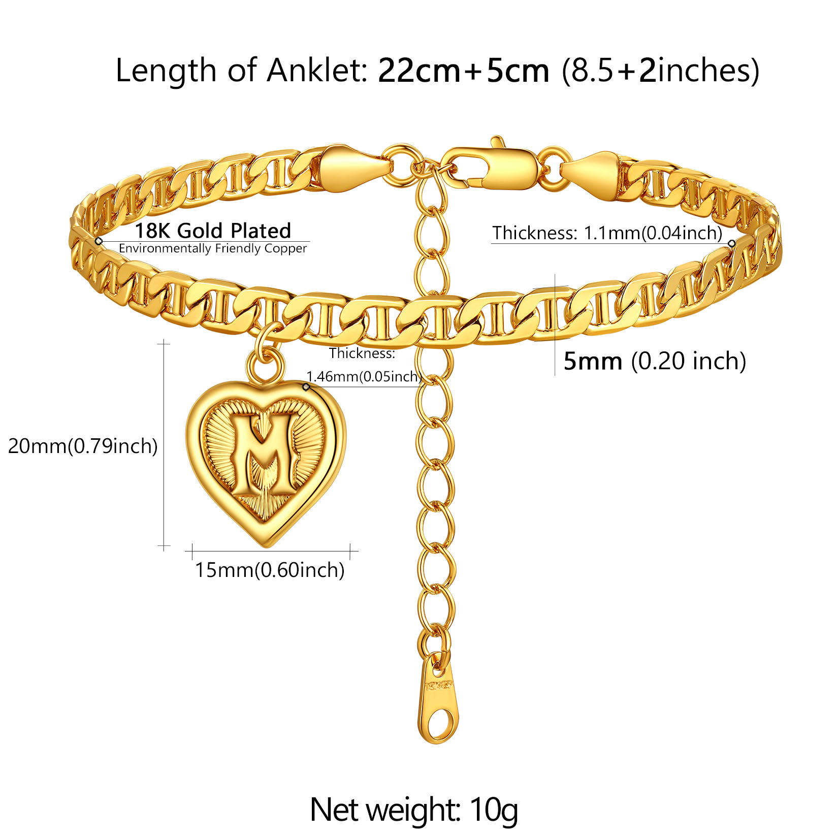 Letter & Heart Chain Anklet