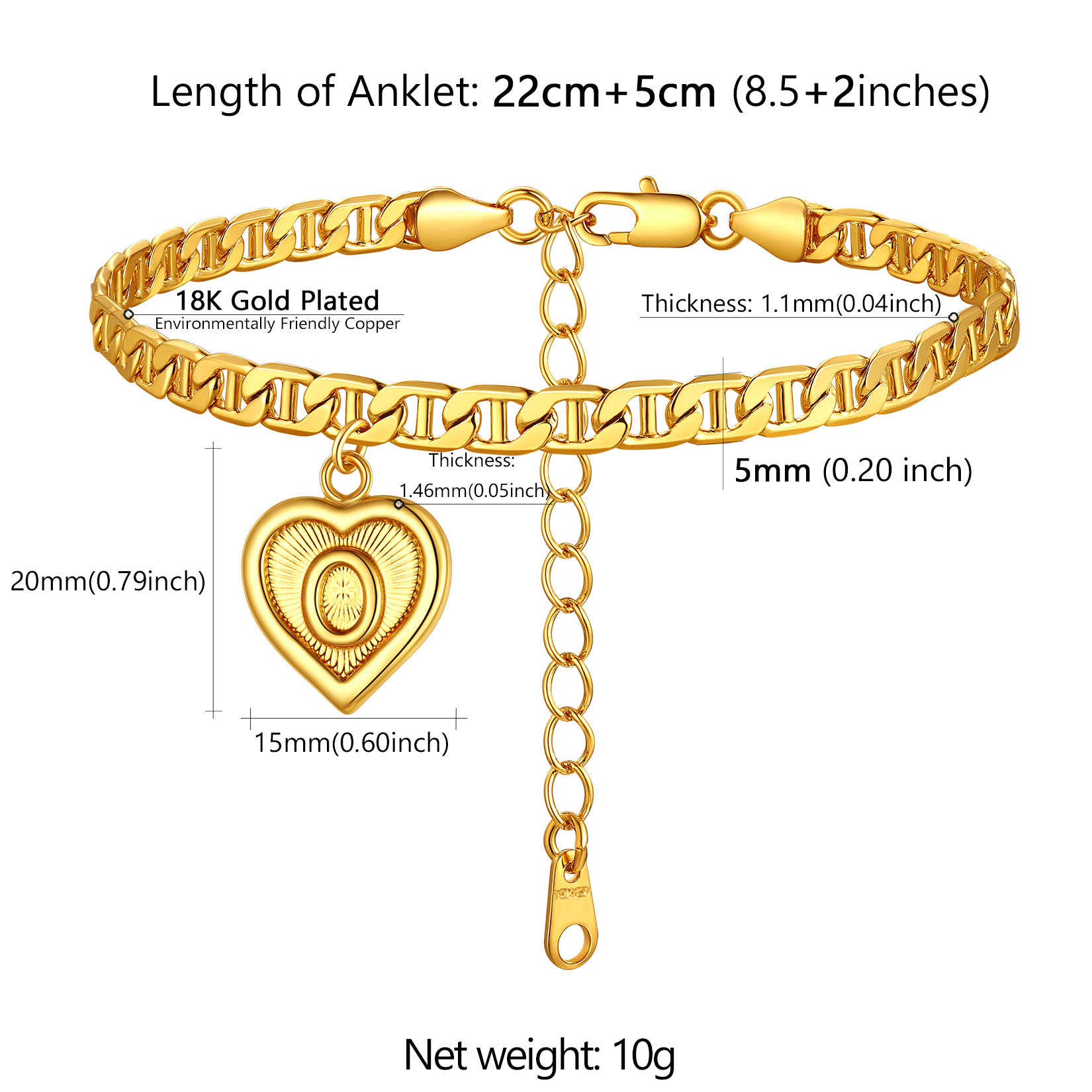 Letter & Heart Chain Anklet