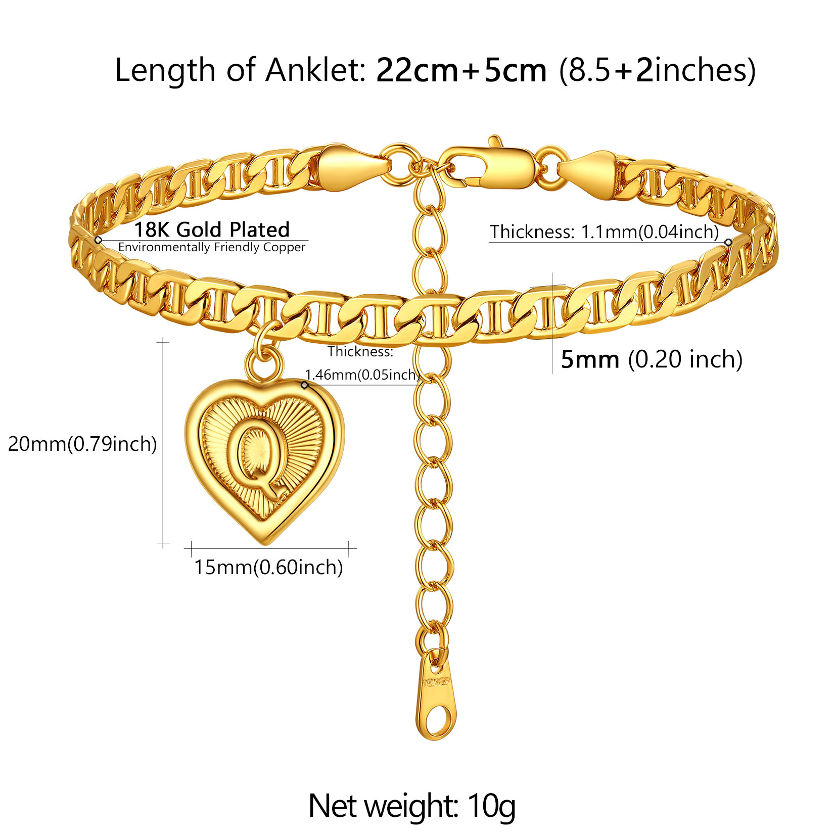 Letter & Heart Chain Anklet