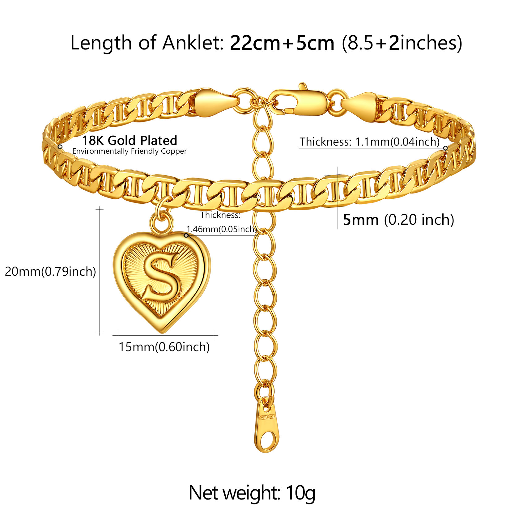 Letter & Heart Chain Anklet