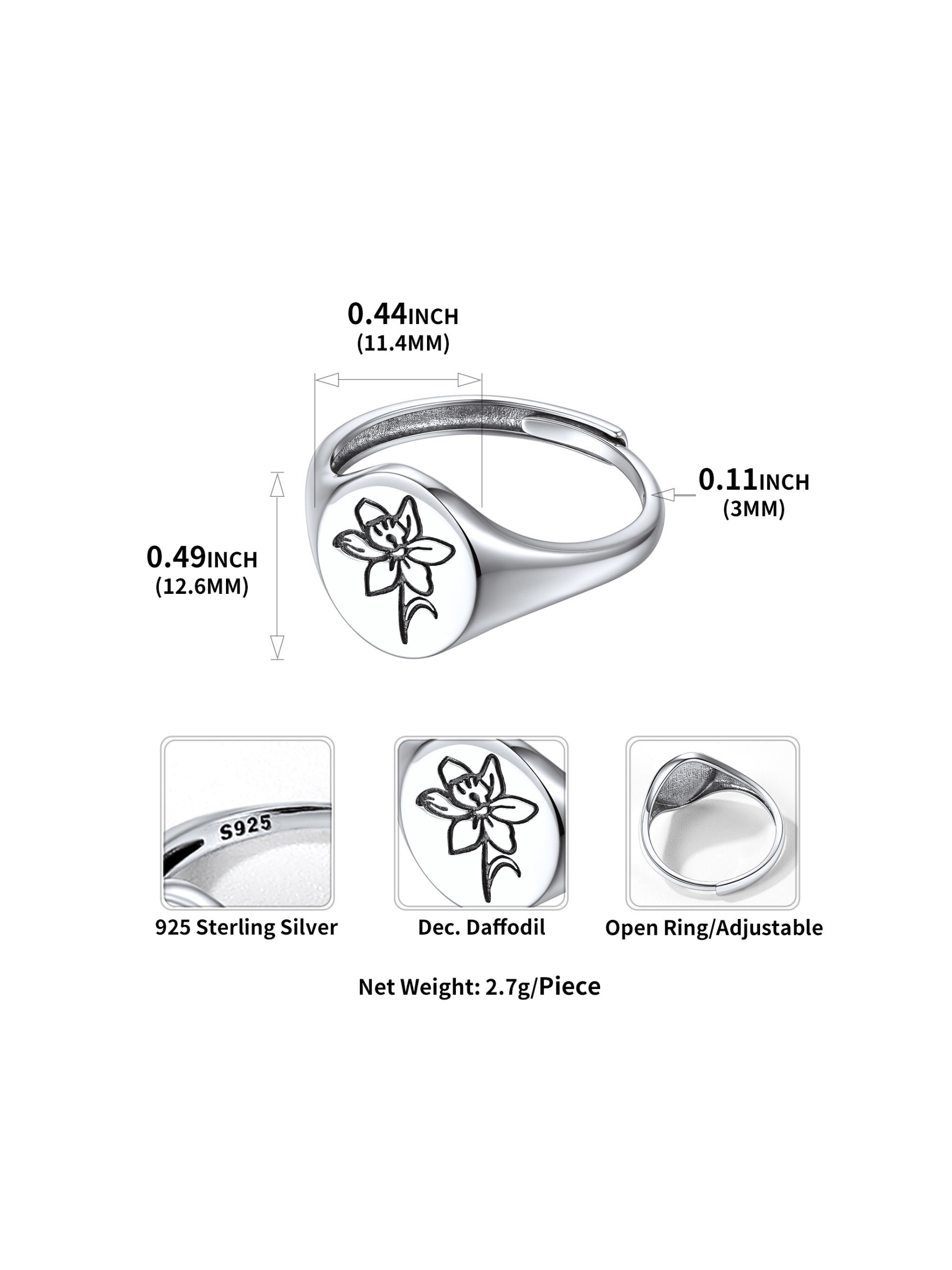 Birth Month Flower Signet Ring