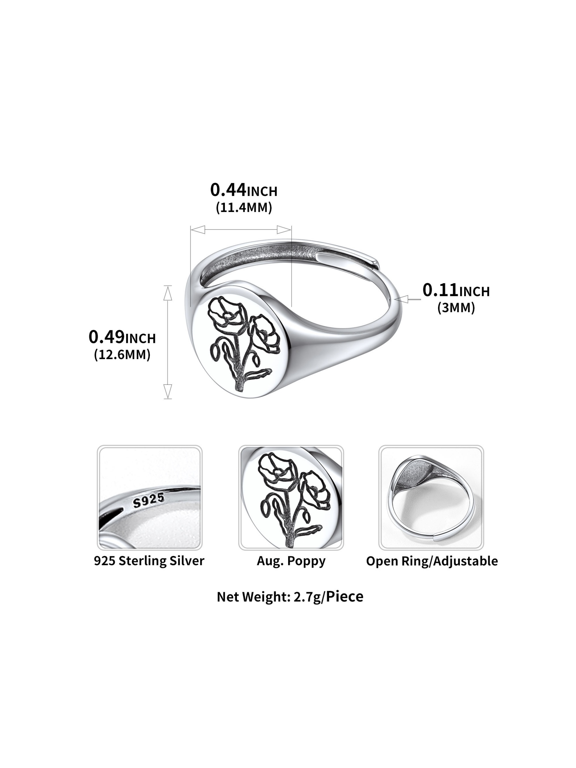 Birth Month Flower Signet Ring