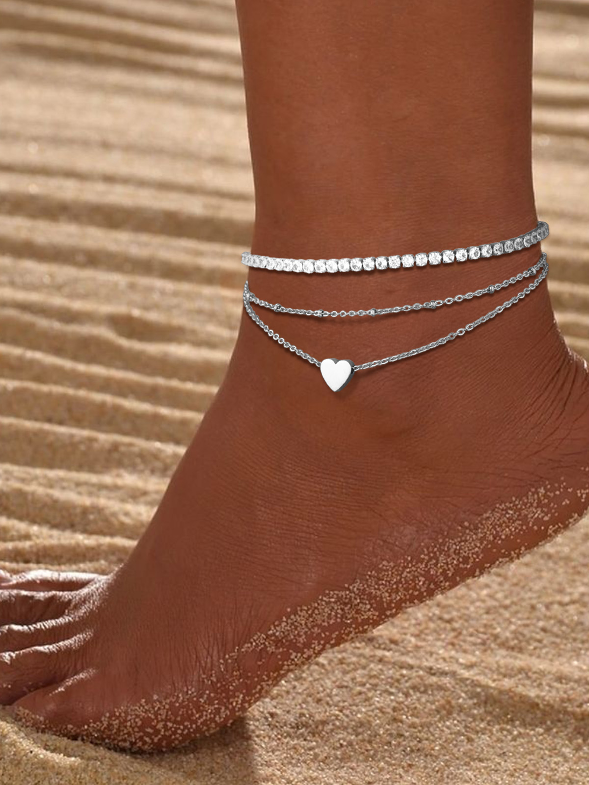 Boho Beaded Heart Charm Ankle Bracelet 