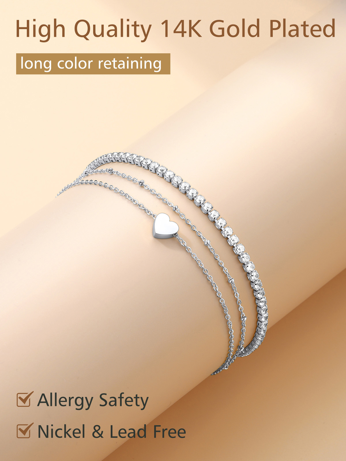 Boho Beaded Heart Charm Ankle Bracelet 